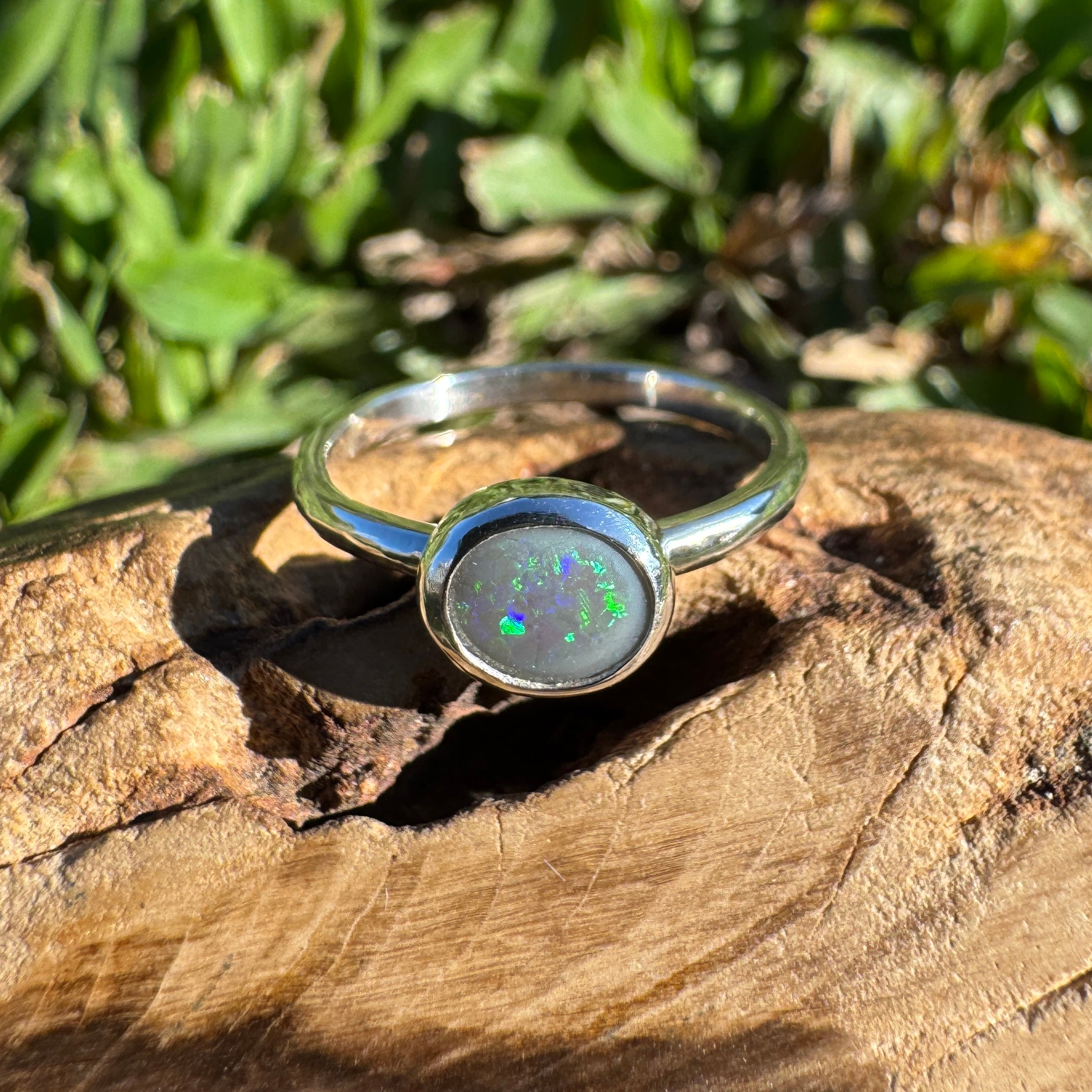 0.7ct Australian Solid Lightning Ridge Opal Ring ~ 'Silver Tide' | 925 Sterling Silver | Solid Australian Opal