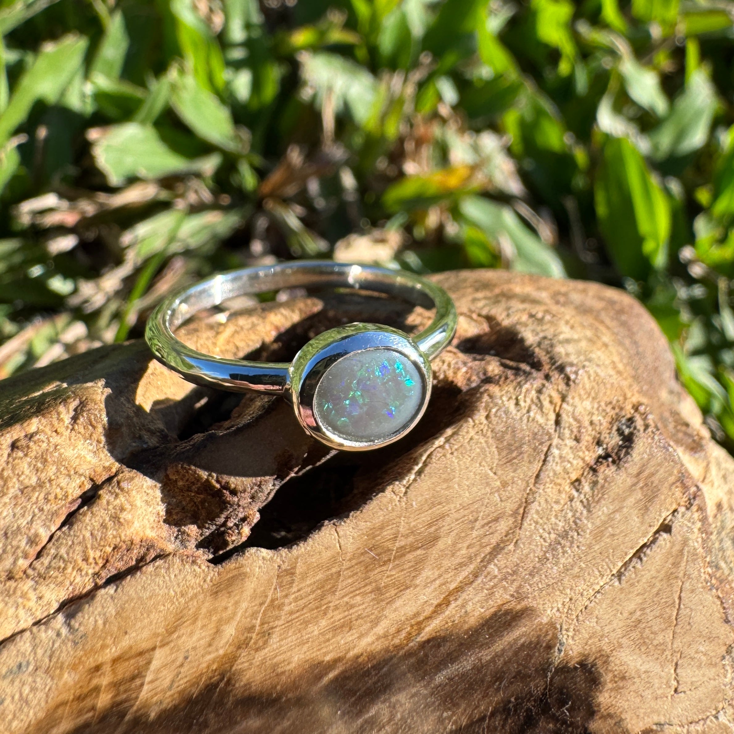 0.7ct Australian Solid Lightning Ridge Opal Ring ~ 'Silver Tide' | 925 Sterling Silver | Solid Australian Opal