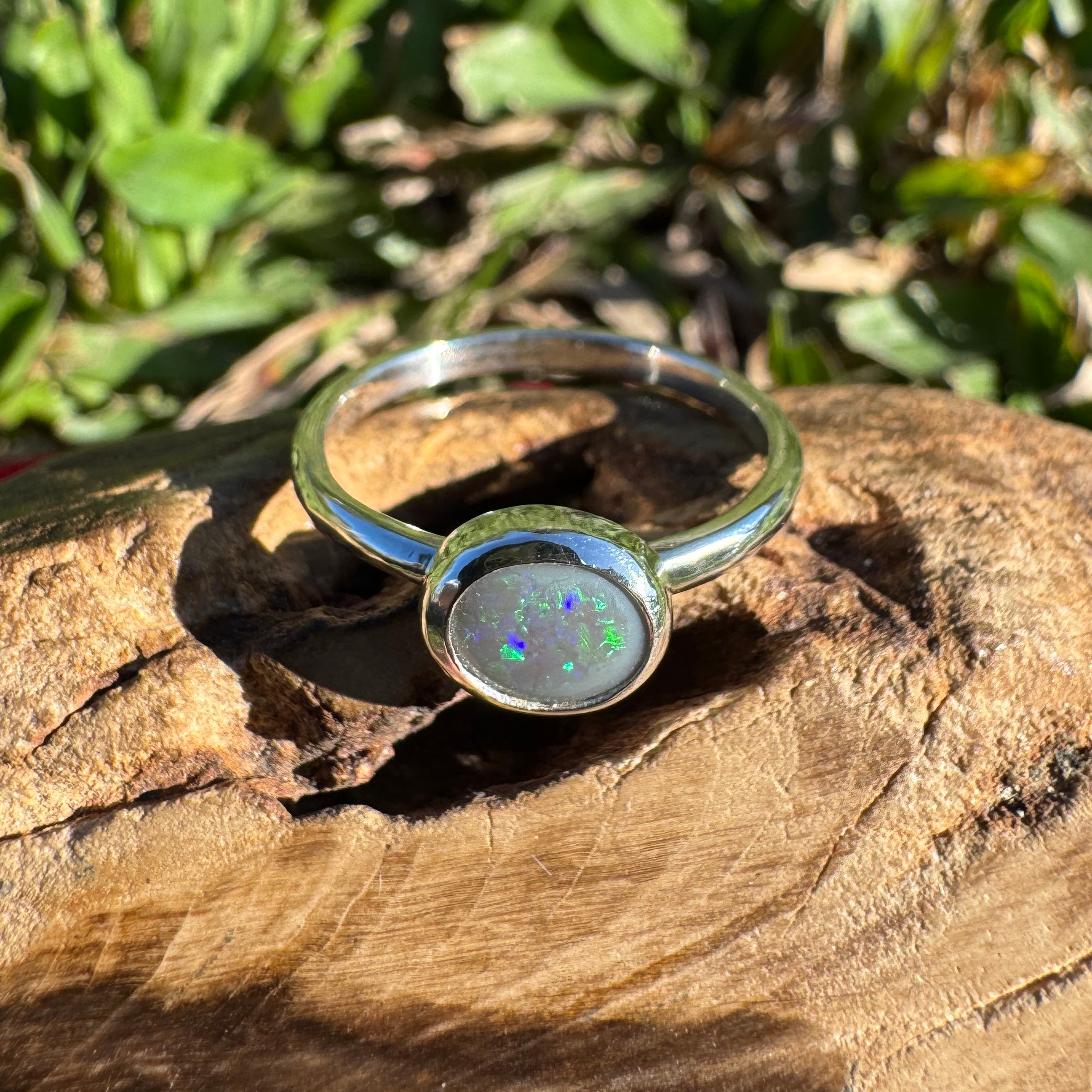 0.7ct Australian Solid Lightning Ridge Opal Ring ~ 'Silver Tide' | 925 Sterling Silver | Solid Australian Opal