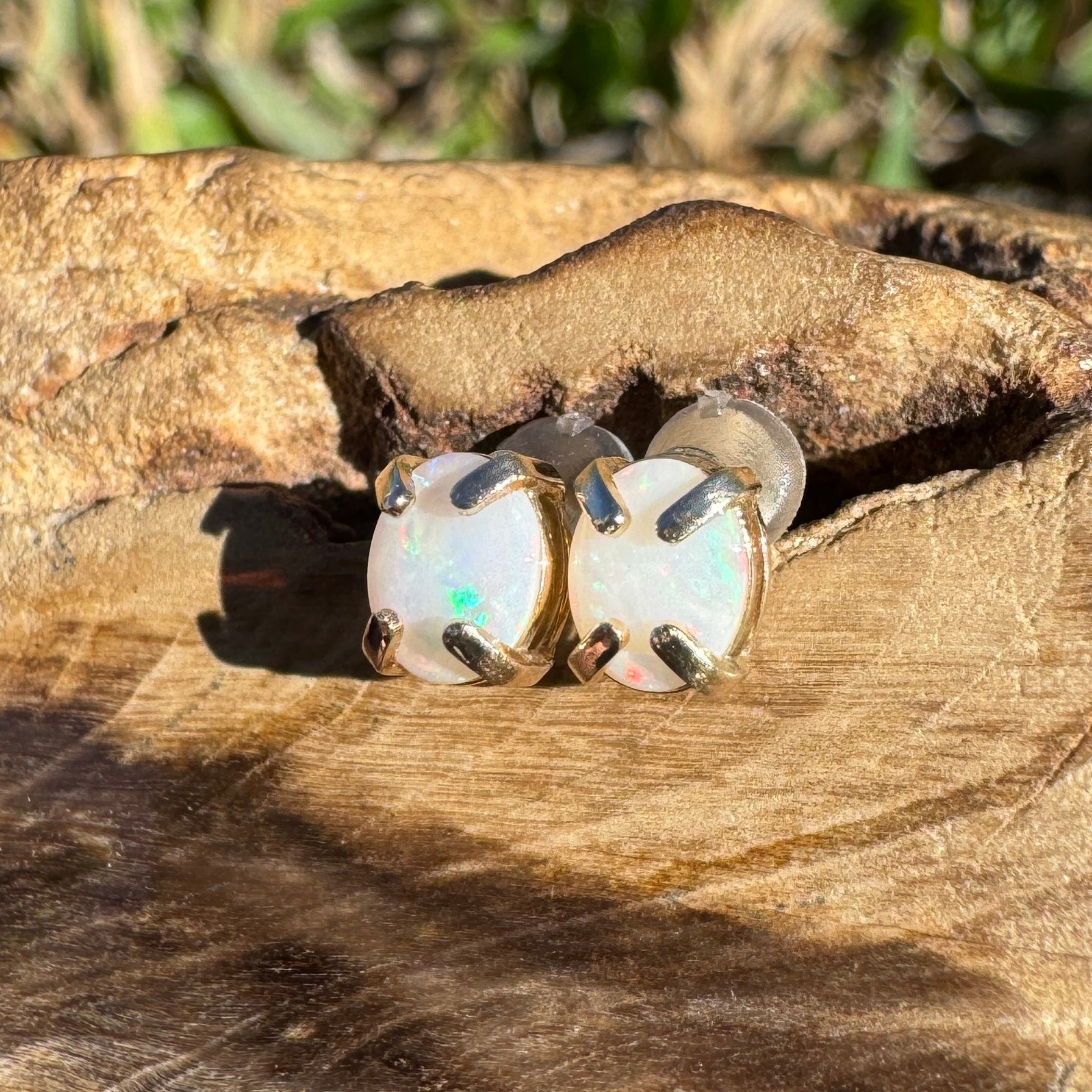 0.3ct Coober Pedy Opal Earrings ~ 'Cape Leveque Amber' | 9ct Yellow Gold | Solid Australian Opal