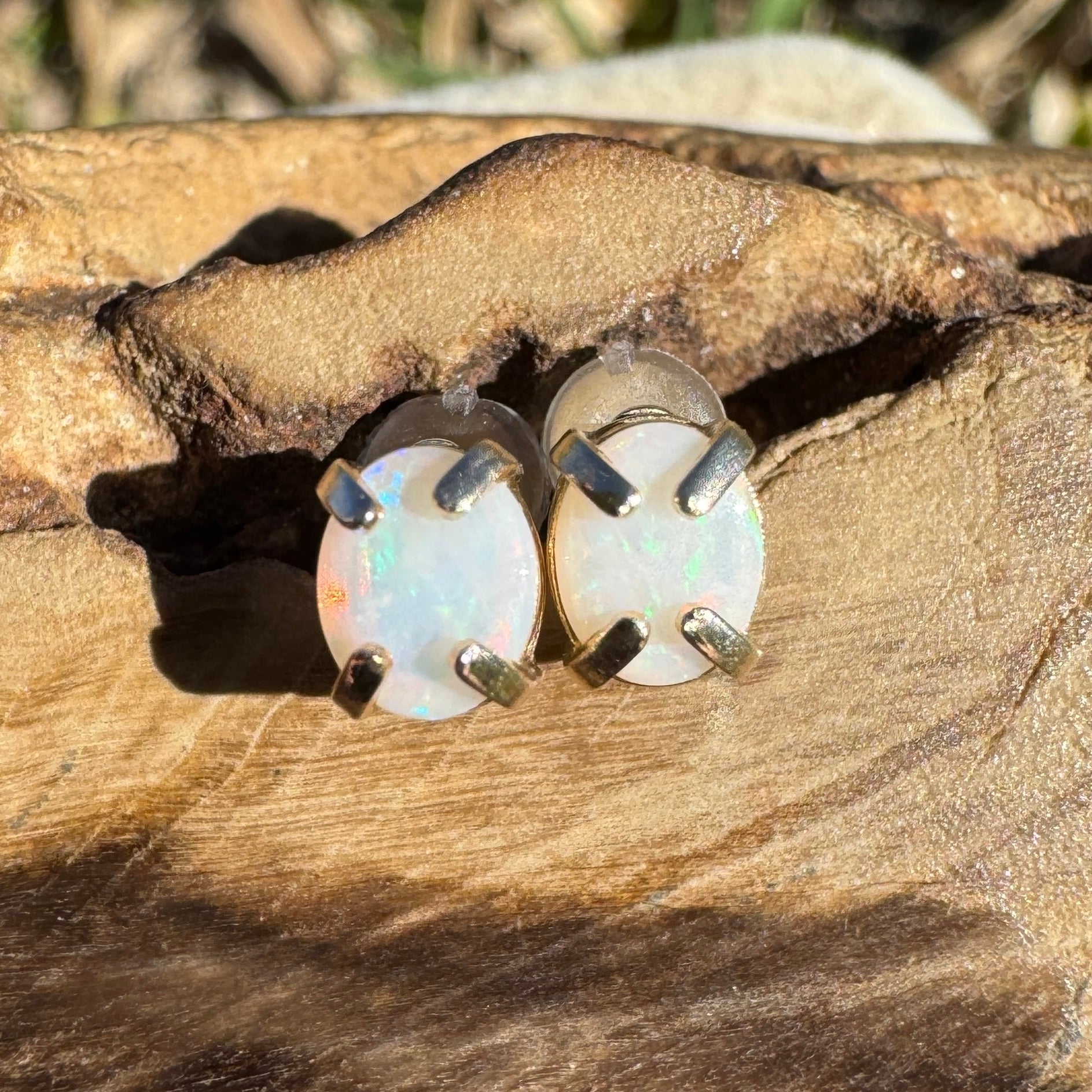 0.3ct Coober Pedy Opal Earrings ~ 'Cape Leveque Amber' | 9ct Yellow Gold | Solid Australian Opal