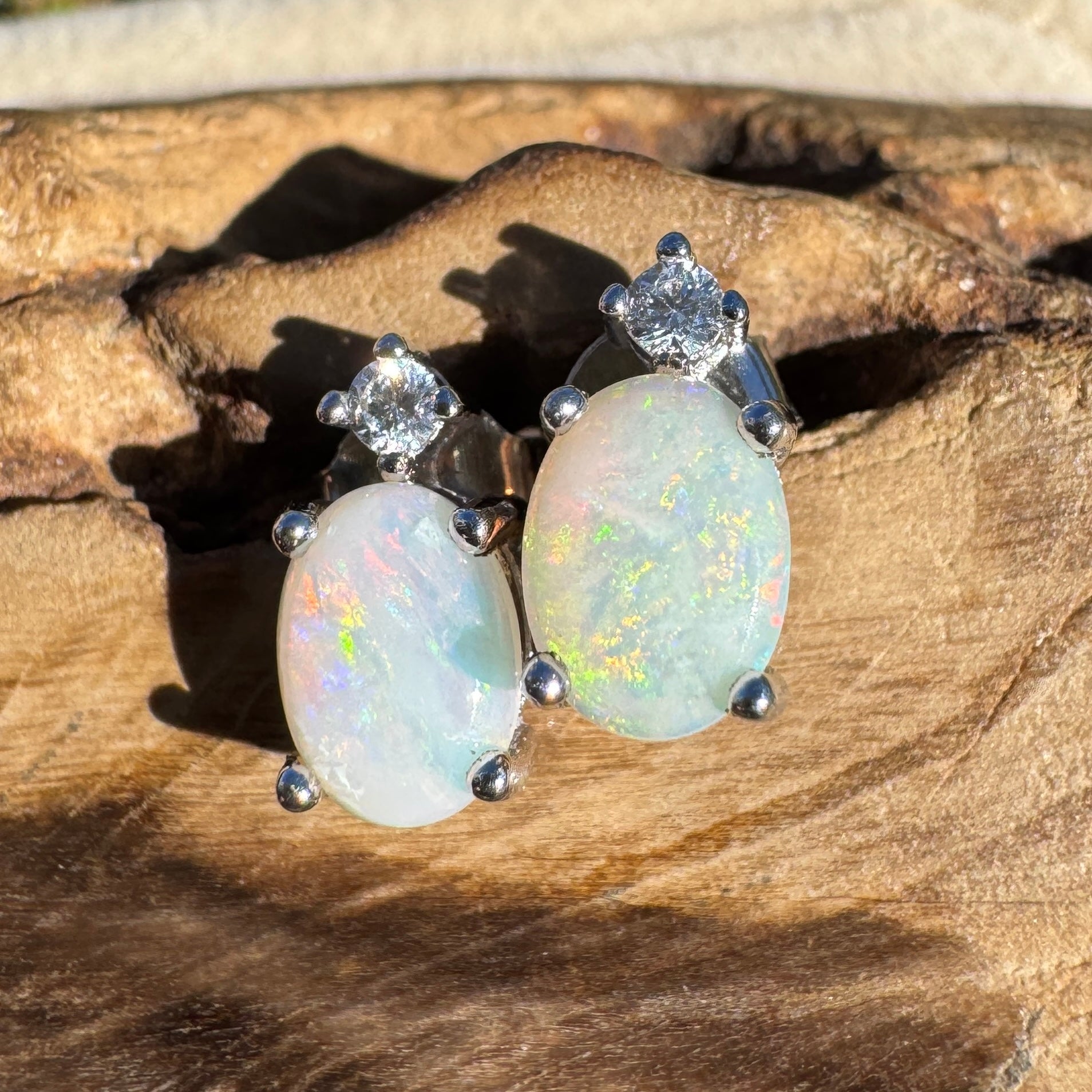 0.8ct Coober Pedy Opal Earrings ~ 'El Questro Glow' | 925 Sterling Silver | Solid Australian Opal
