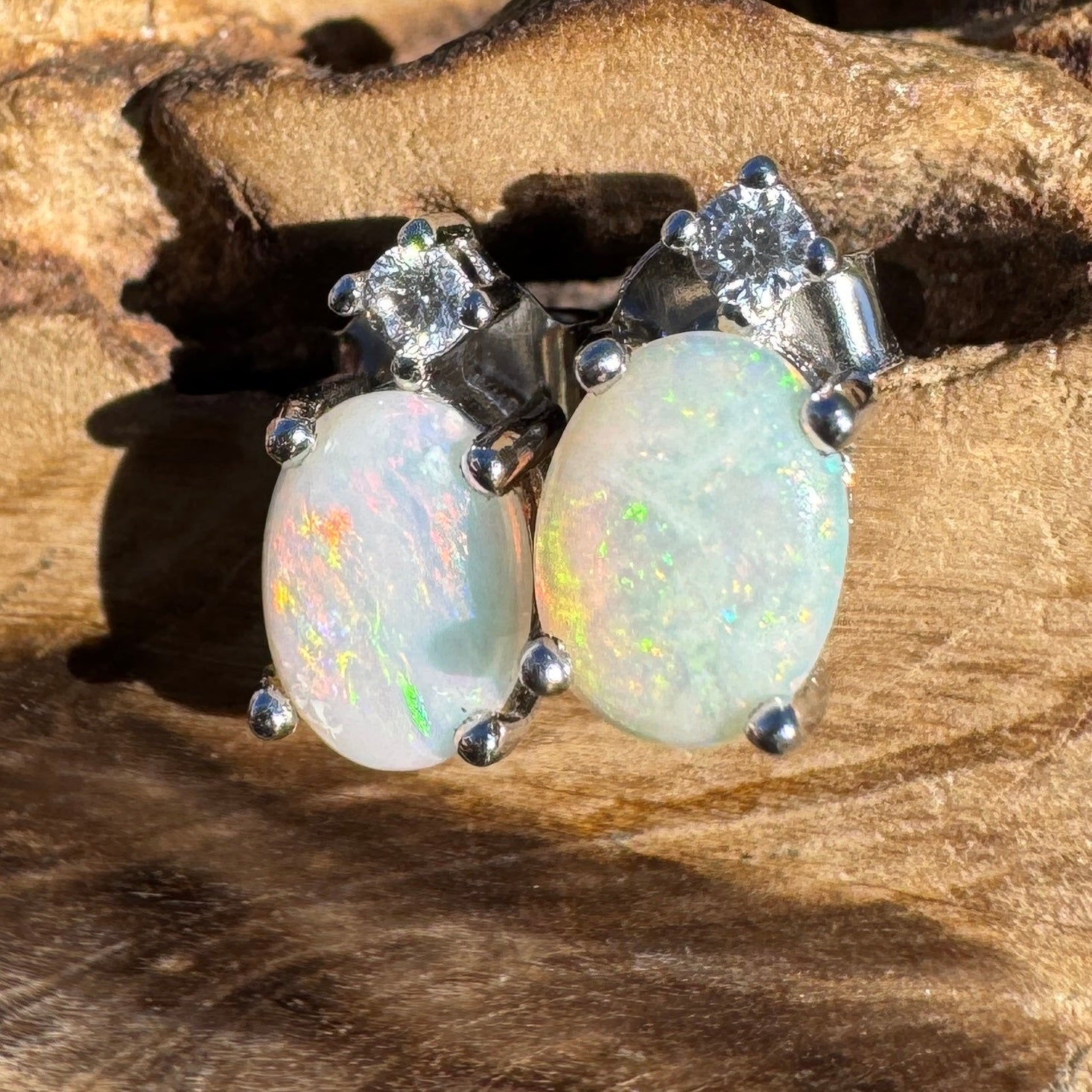 0.8ct Coober Pedy Opal Earrings ~ 'El Questro Glow' | 925 Sterling Silver | Solid Australian Opal