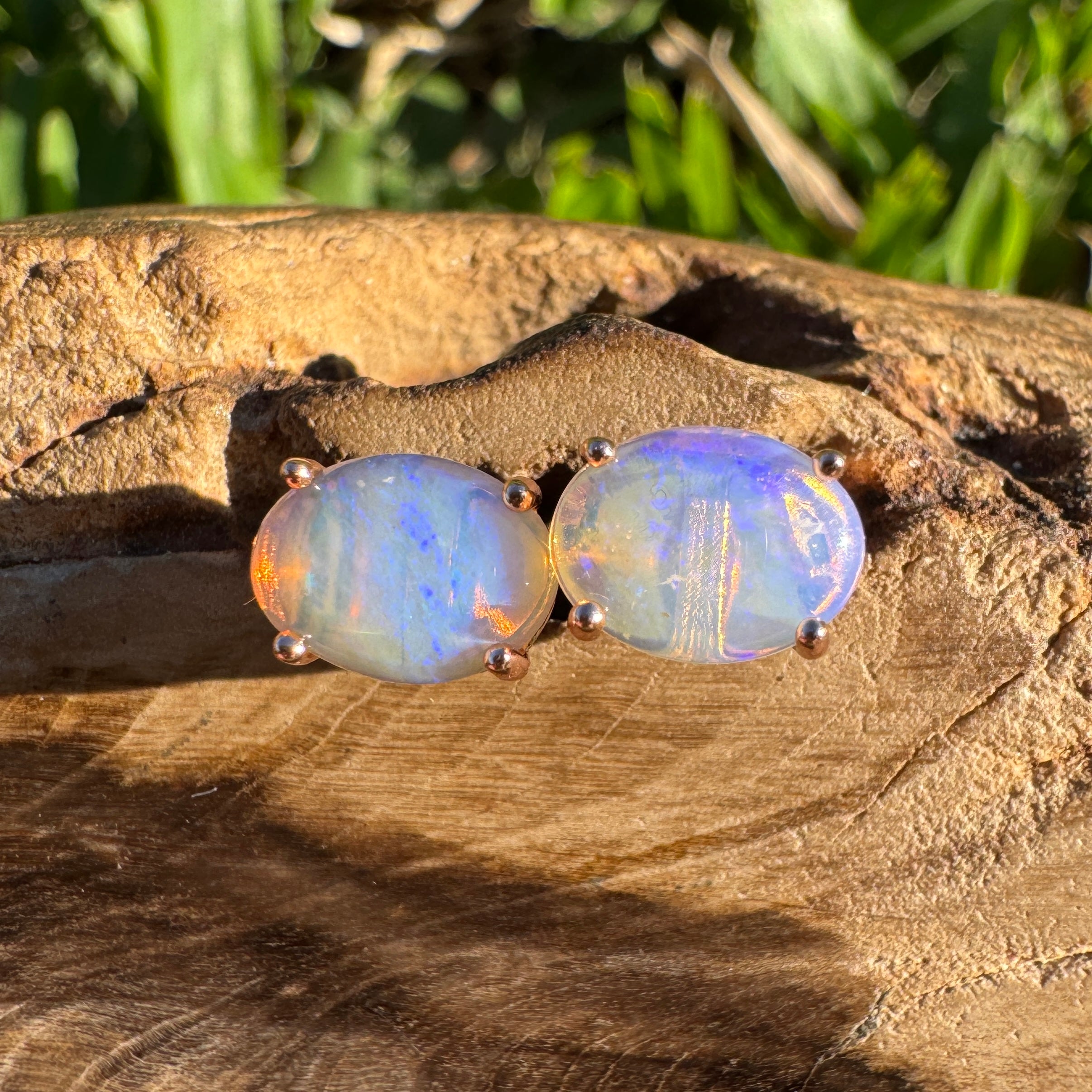 1.7ct Coober Pedy Opal Earrings ~ 'Mitchell Falls Blush' | Rose Gold Coated 925 Sterling Silver | Solid Australian Opal