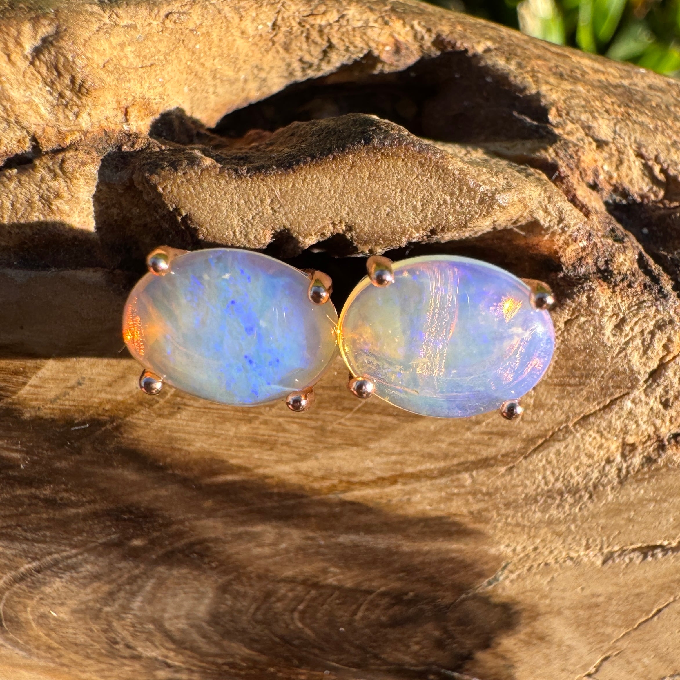 1.7ct Coober Pedy Opal Earrings ~ 'Mitchell Falls Blush' | Rose Gold Coated 925 Sterling Silver | Solid Australian Opal