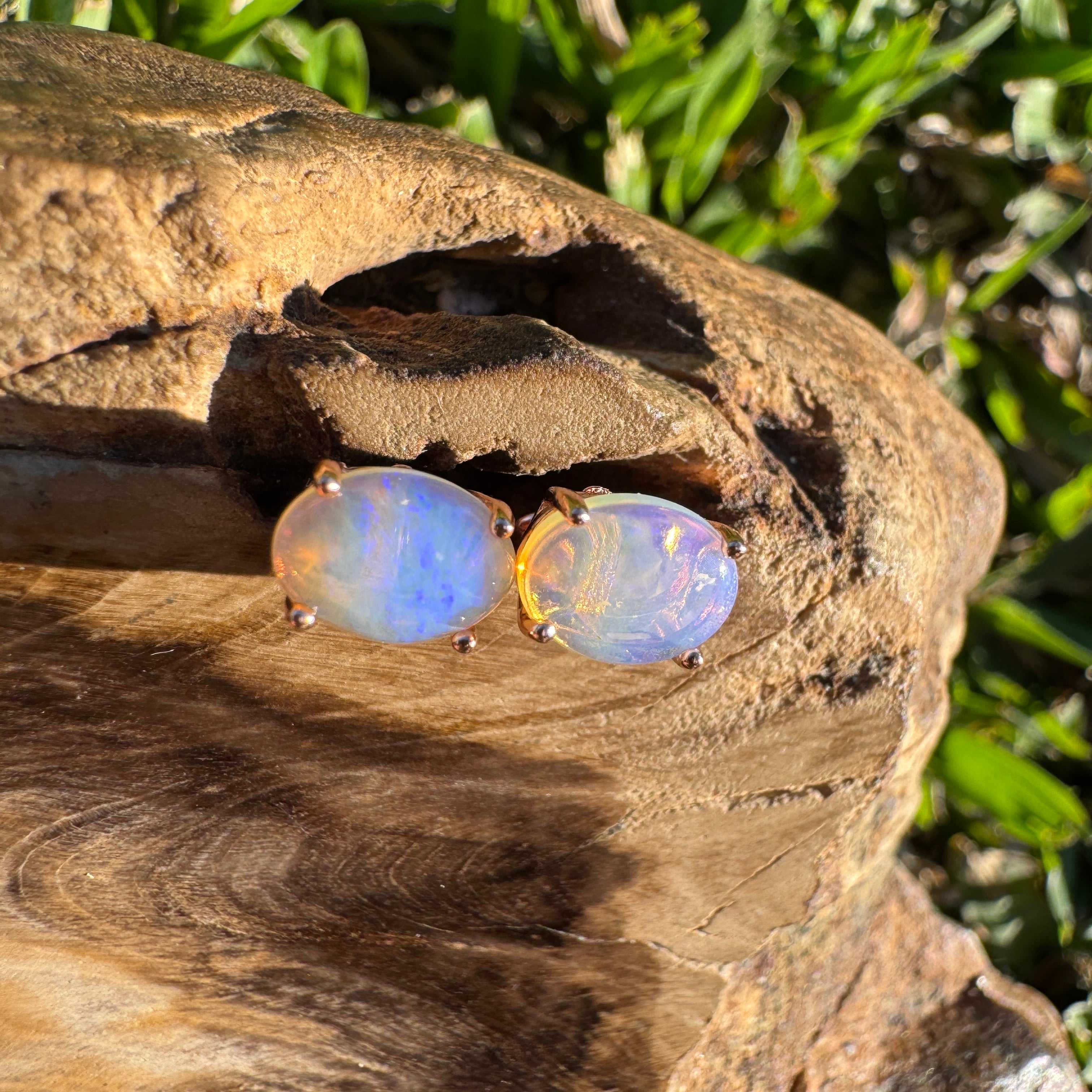 1.7ct Coober Pedy Opal Earrings ~ 'Mitchell Falls Blush' | Rose Gold Coated 925 Sterling Silver | Solid Australian Opal