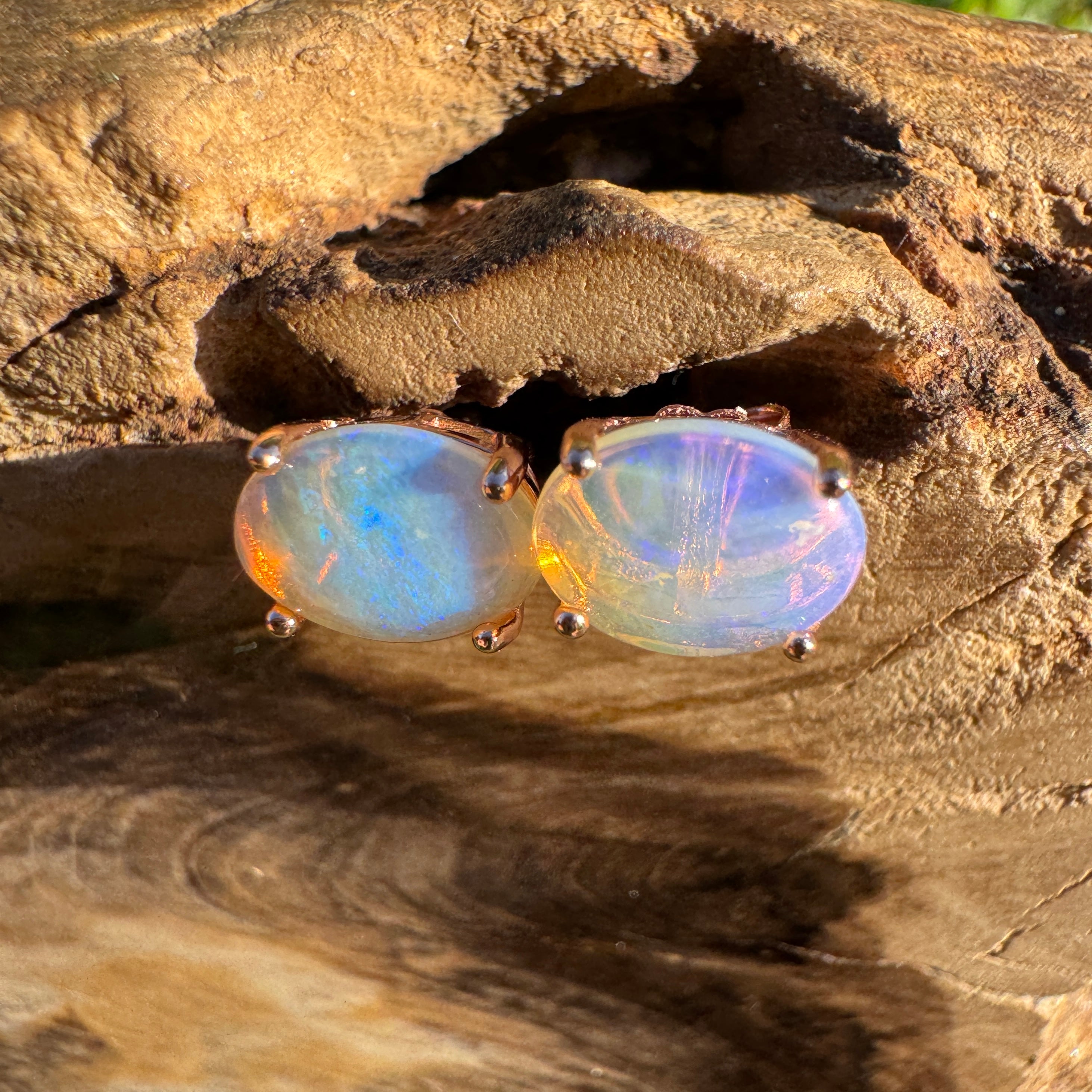 1.7ct Coober Pedy Opal Earrings ~ 'Mitchell Falls Blush' | Rose Gold Coated 925 Sterling Silver | Solid Australian Opal