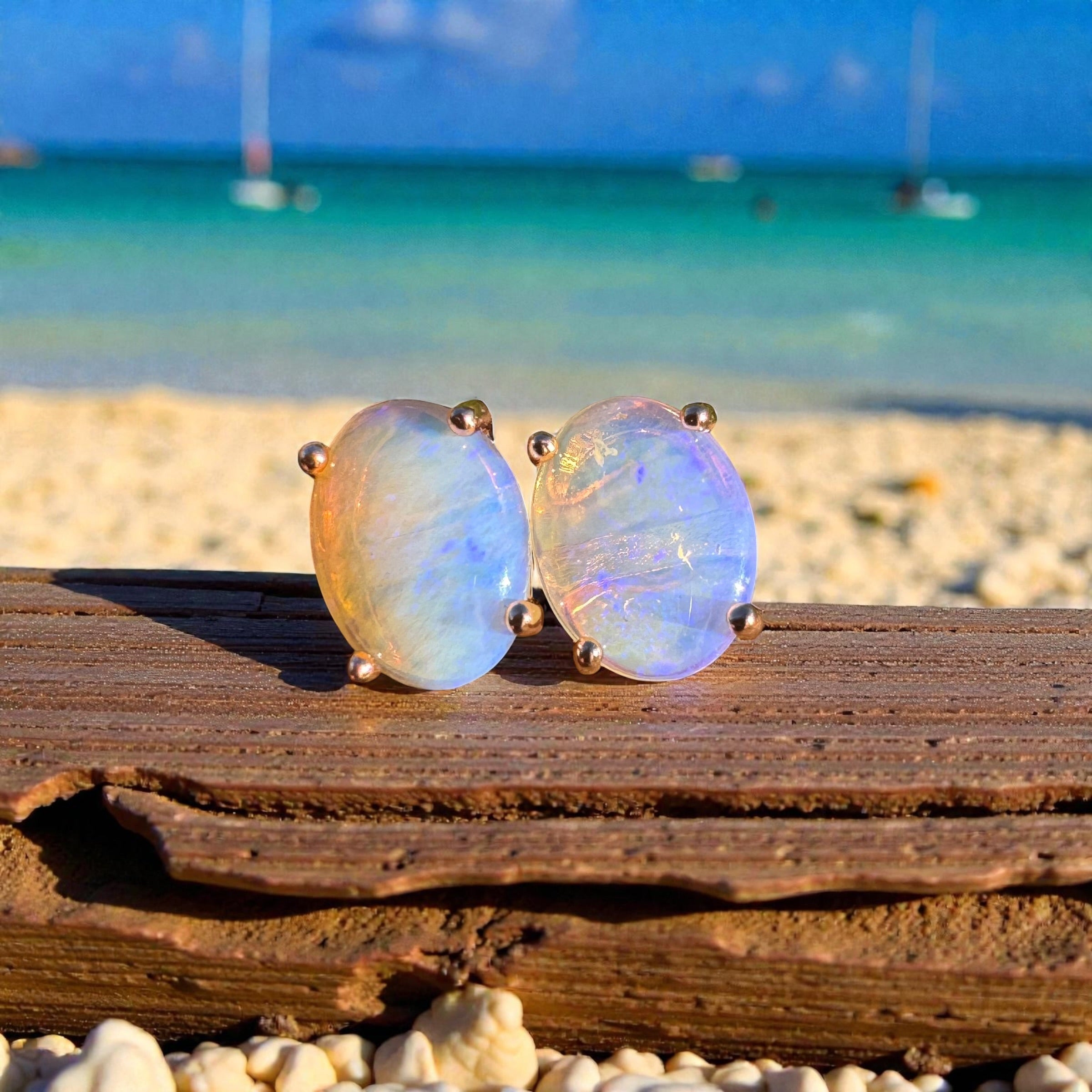 1.7ct Coober Pedy Opal Earrings ~ 'Mitchell Falls Blush' | Rose Gold Coated 925 Sterling Silver | Solid Australian Opal