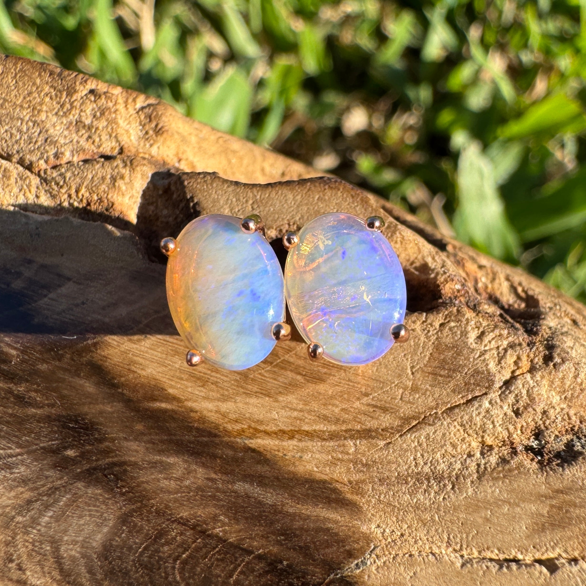 1.7ct Coober Pedy Opal Earrings ~ 'Mitchell Falls Blush' | Rose Gold Coated 925 Sterling Silver | Solid Australian Opal
