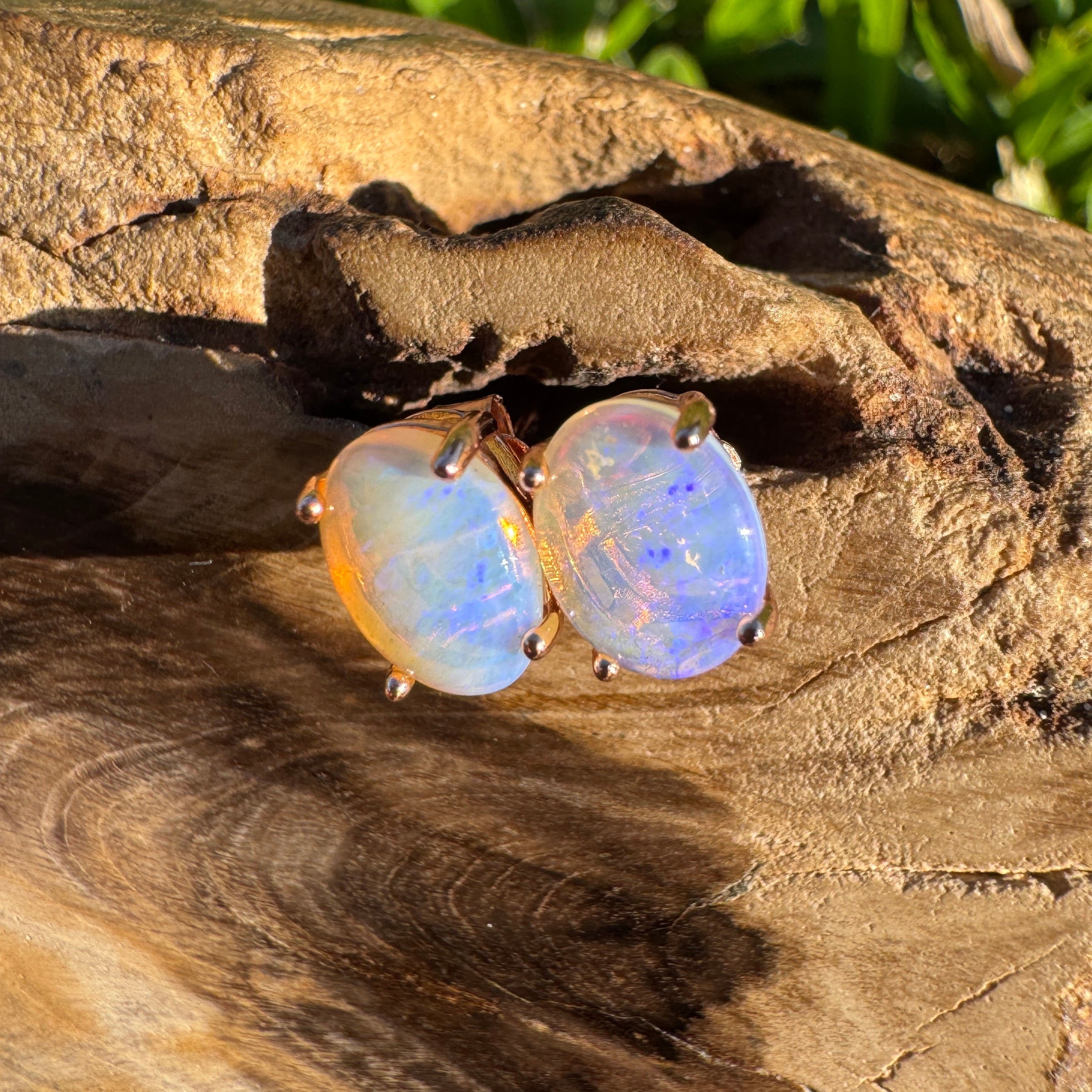 1.7ct Coober Pedy Opal Earrings ~ 'Mitchell Falls Blush' | Rose Gold Coated 925 Sterling Silver | Solid Australian Opal