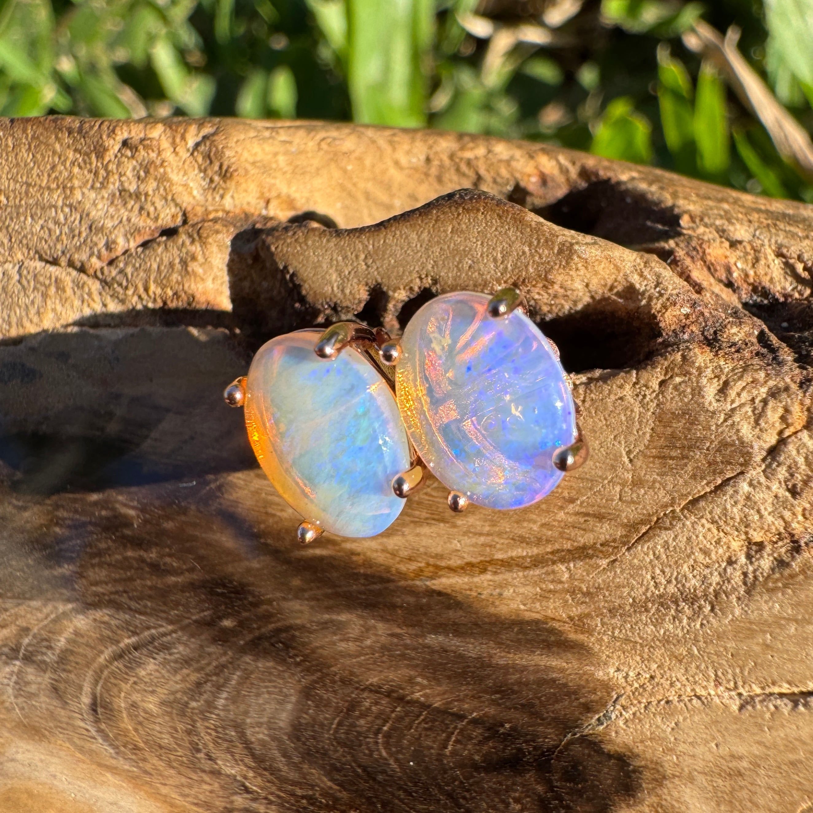 1.7ct Coober Pedy Opal Earrings ~ 'Mitchell Falls Blush' | Rose Gold Coated 925 Sterling Silver | Solid Australian Opal