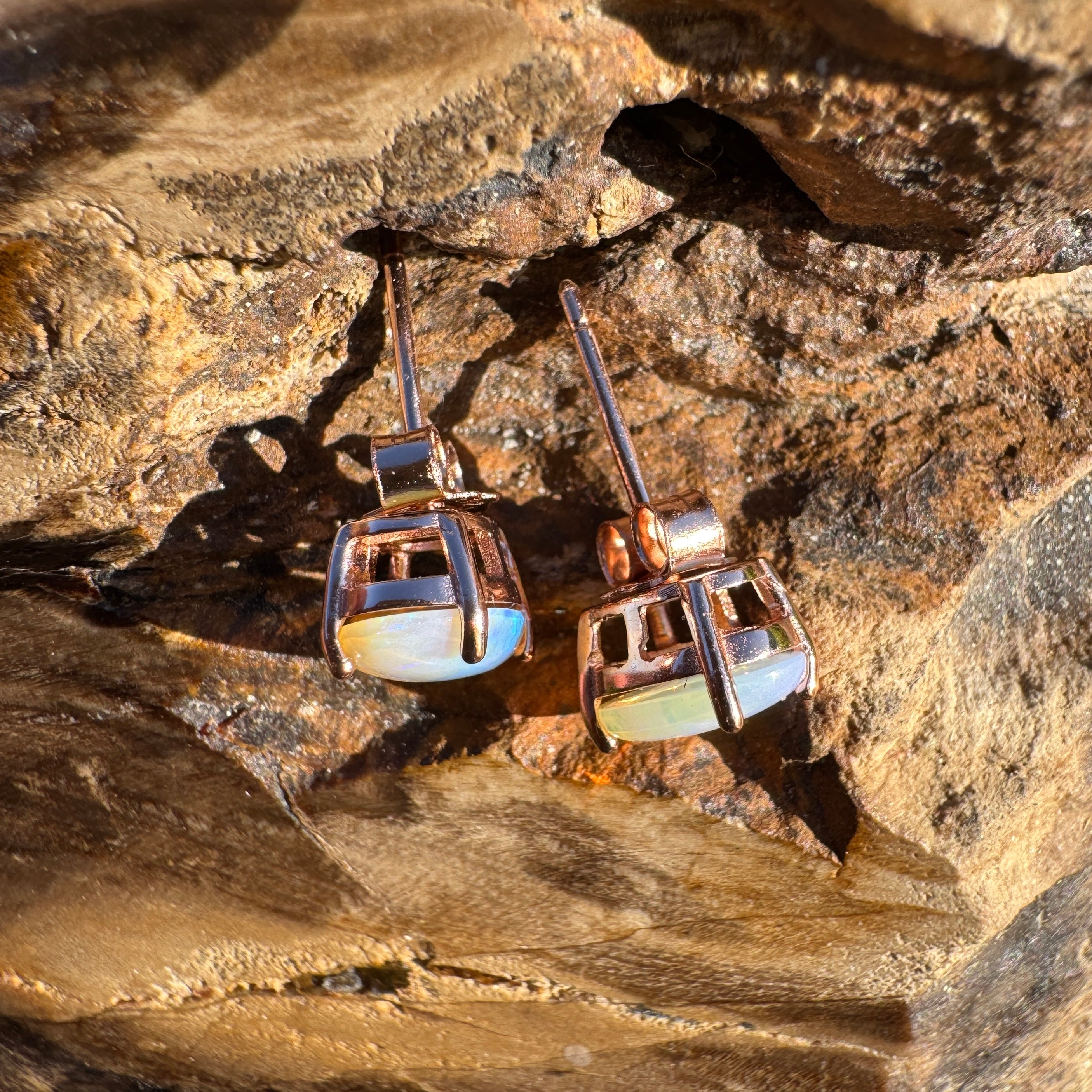 1.7ct Coober Pedy Opal Earrings ~ 'Mitchell Falls Blush' | Rose Gold Coated 925 Sterling Silver | Solid Australian Opal