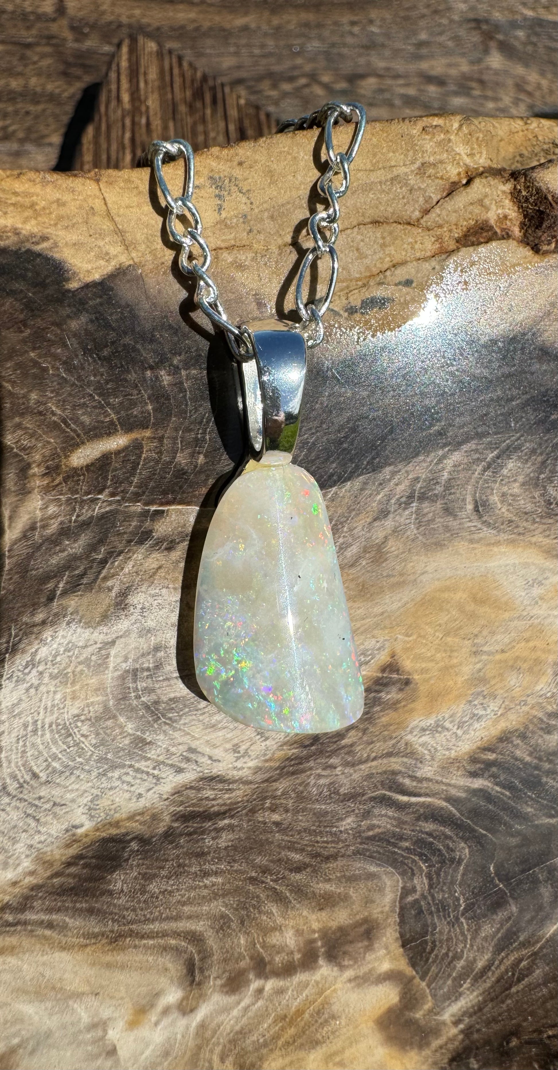 'Rainbow Falls' ~ Handcrafted 3ct Solid Lightning Ridge Opal Sterling Silver Pendant Necklace - Iona Opal Australia