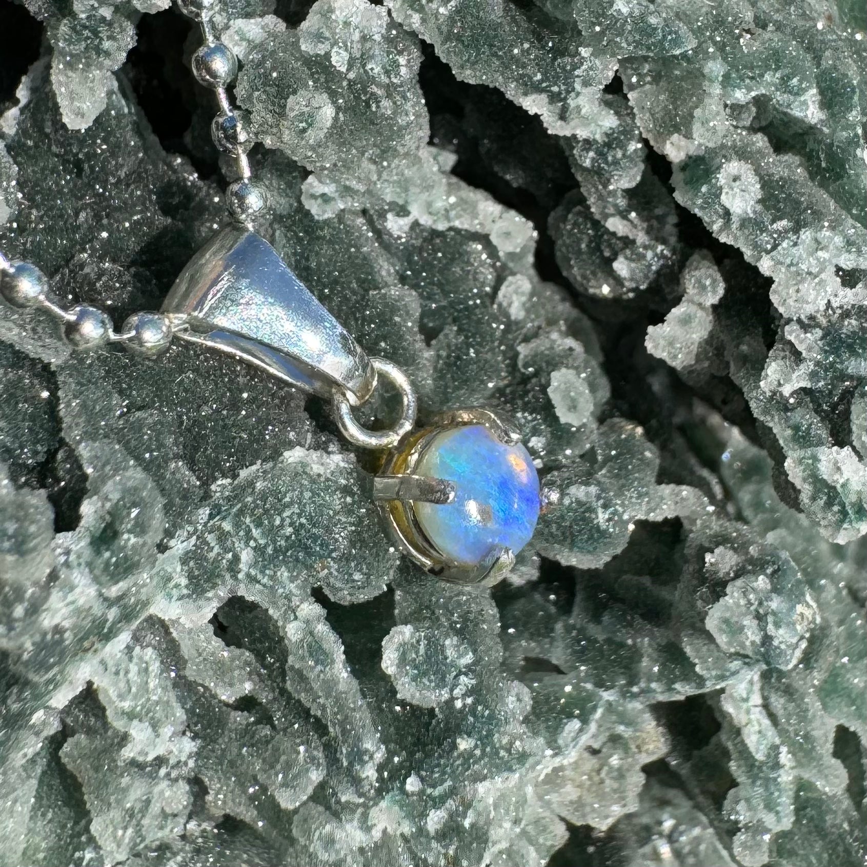 'Starry Plains' ~ Handcrafted 0.2ct Solid Lightning Ridge Opal Sterling Silver Pendant - Iona Opal Australia