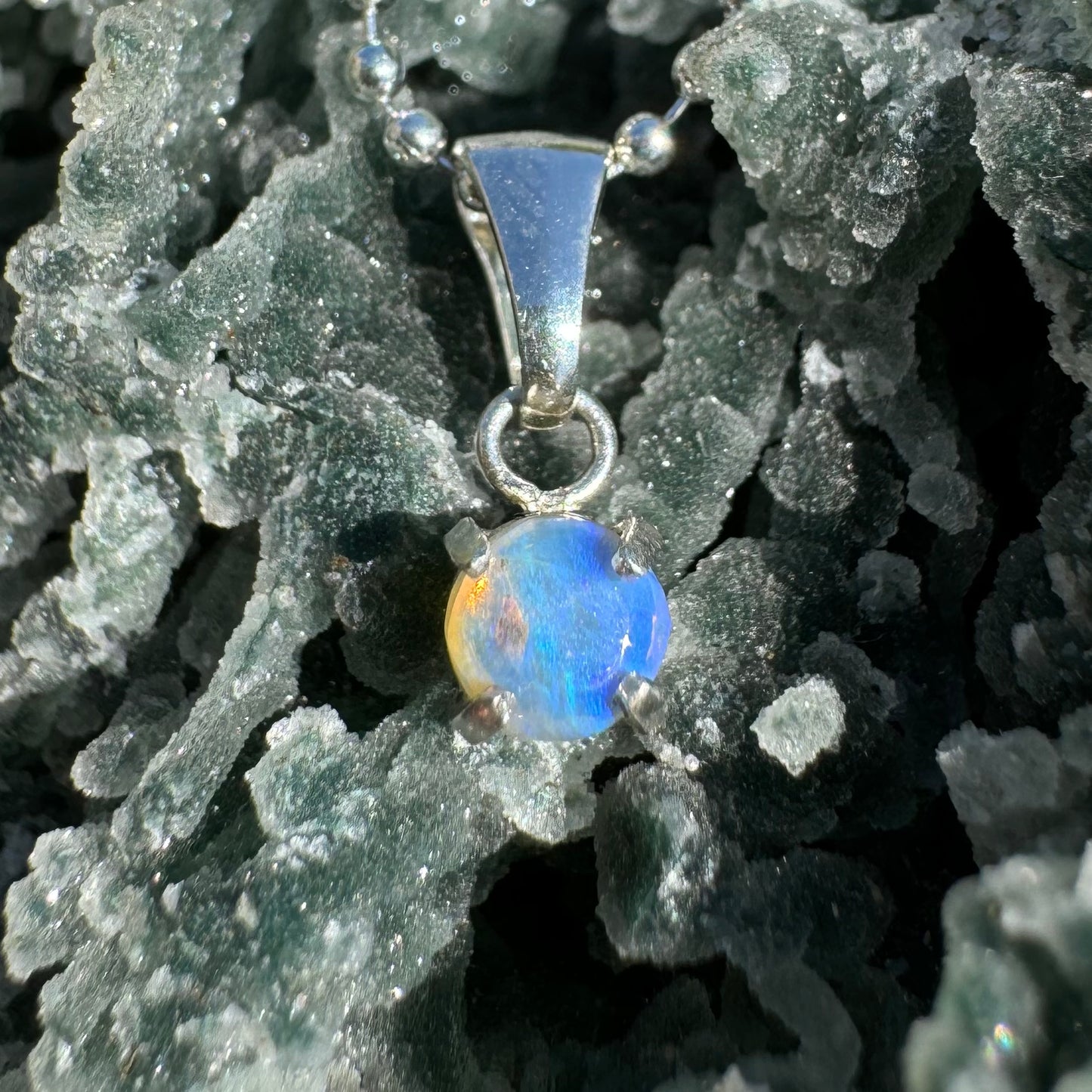 'Starry Plains' ~ Handcrafted 0.2ct Solid Lightning Ridge Opal Sterling Silver Pendant - Iona Opal Australia