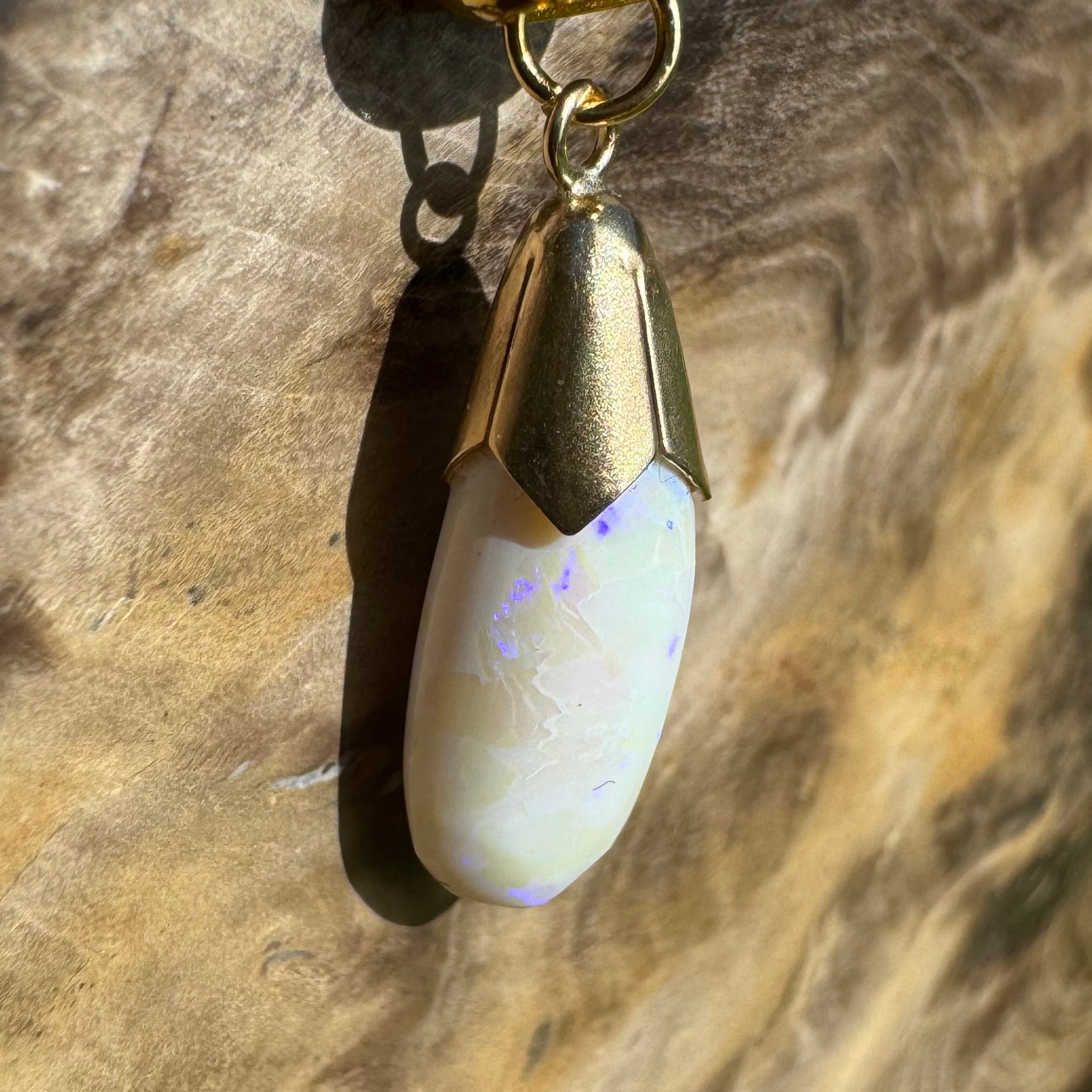 'Golden Horizons' ~ Handcrafted 9ct Solid Gold 3.6ct Lightning Ridge White Opal Pendant - Iona Opal Australia