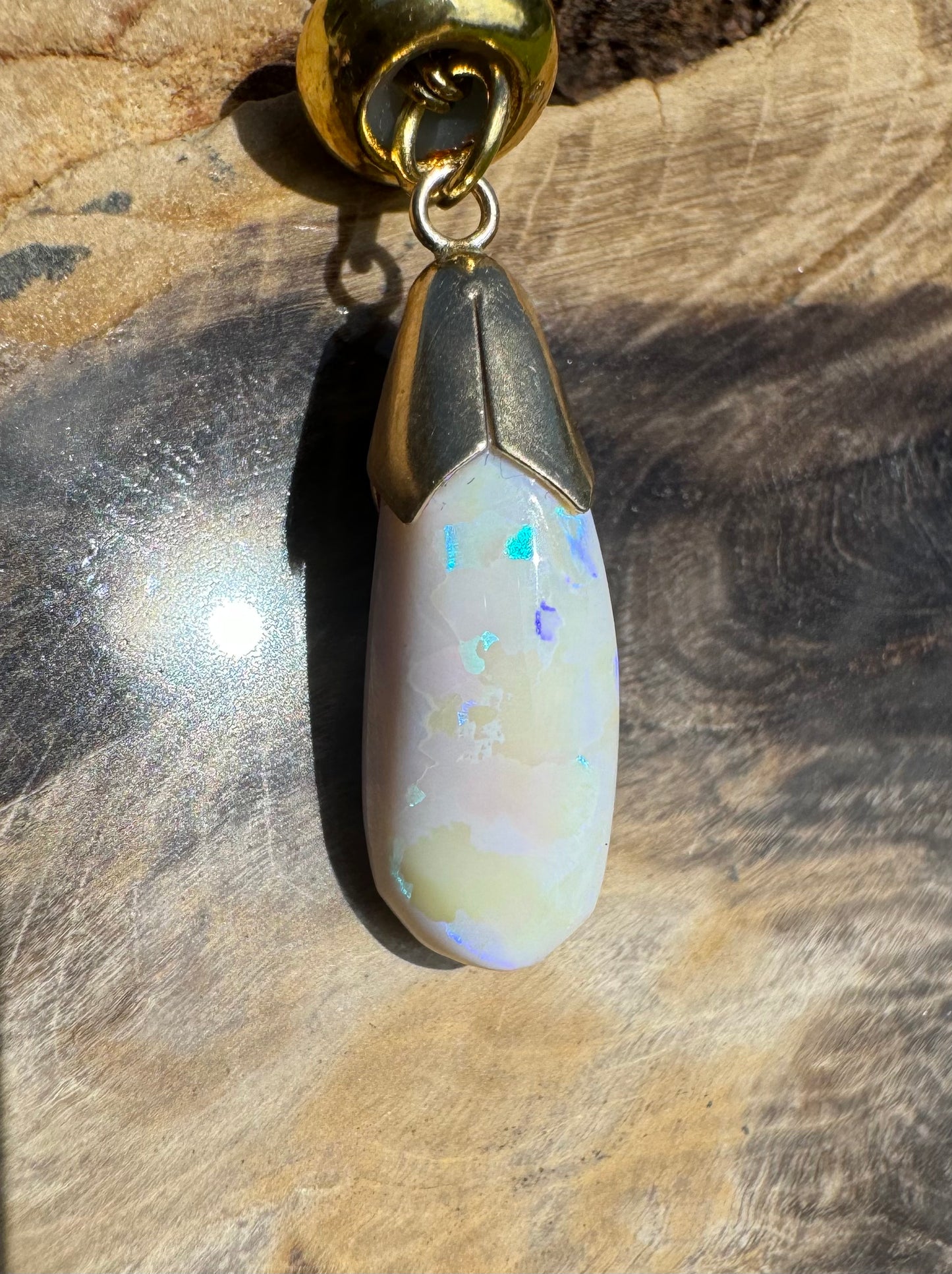 'Golden Horizons' ~ Handcrafted 9ct Solid Gold 3.6ct Lightning Ridge White Opal Pendant - Iona Opal Australia