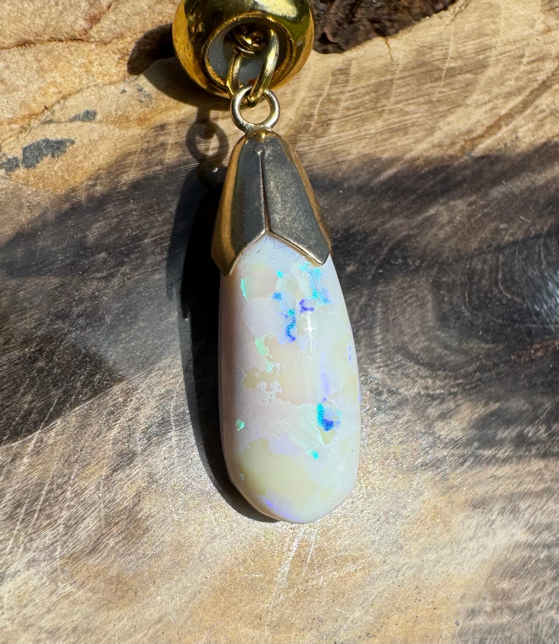 'Golden Horizons' ~ Handcrafted 9ct Solid Gold 3.6ct Lightning Ridge White Opal Pendant - Iona Opal Australia