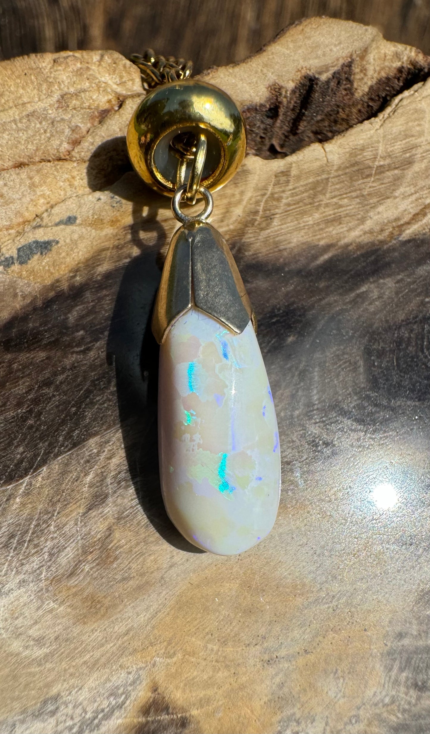 'Golden Horizons' ~ Handcrafted 9ct Solid Gold 3.6ct Lightning Ridge White Opal Pendant - Iona Opal Australia