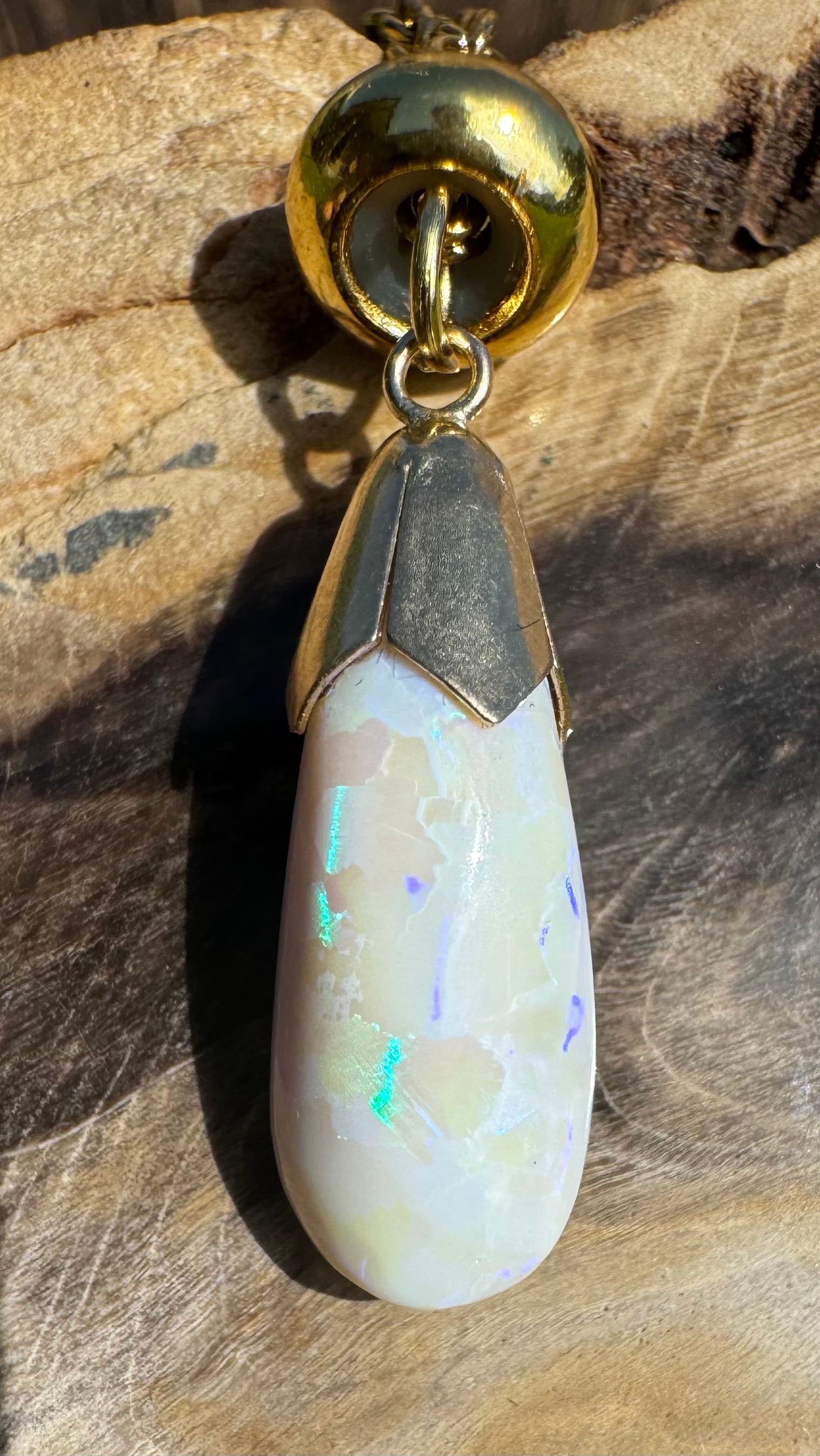 'Golden Horizons' ~ Handcrafted 9ct Solid Gold 3.6ct Lightning Ridge White Opal Pendant - Iona Opal Australia