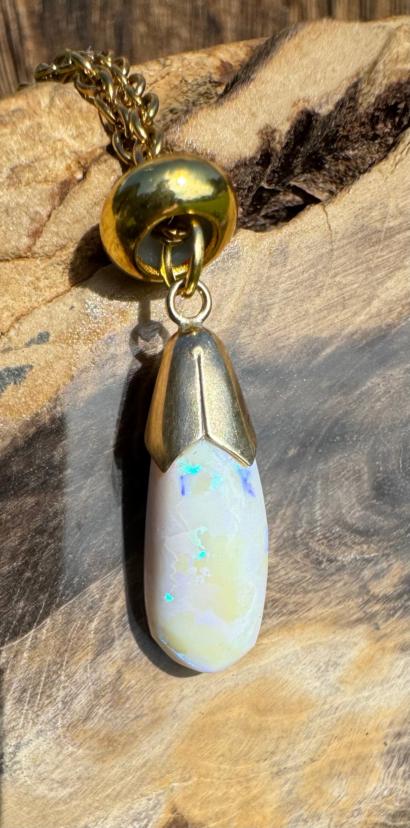 'Golden Horizons' ~ Handcrafted 9ct Solid Gold 3.6ct Lightning Ridge White Opal Pendant - Iona Opal Australia