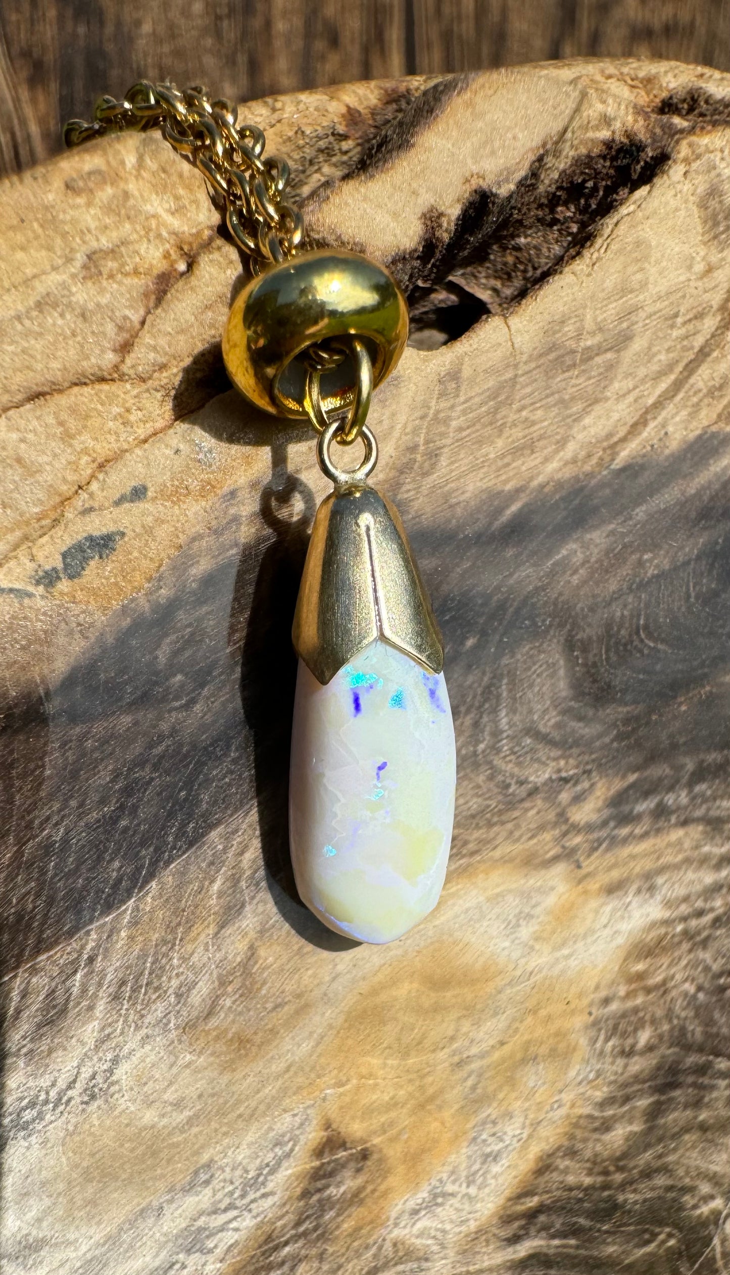 'Golden Horizons' ~ Handcrafted 9ct Solid Gold 3.6ct Lightning Ridge White Opal Pendant - Iona Opal Australia