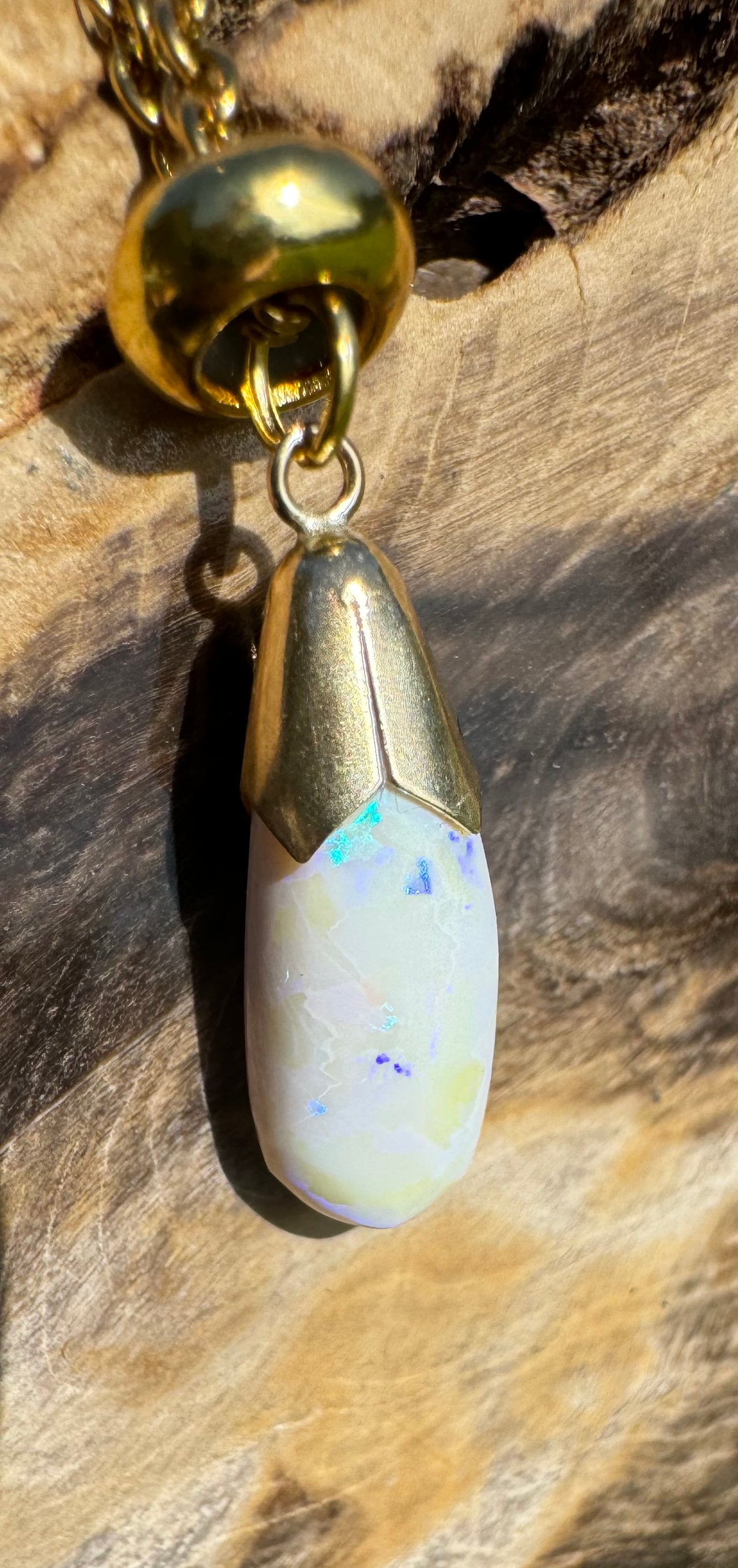 'Golden Horizons' ~ Handcrafted 9ct Solid Gold 3.6ct Lightning Ridge White Opal Pendant - Iona Opal Australia