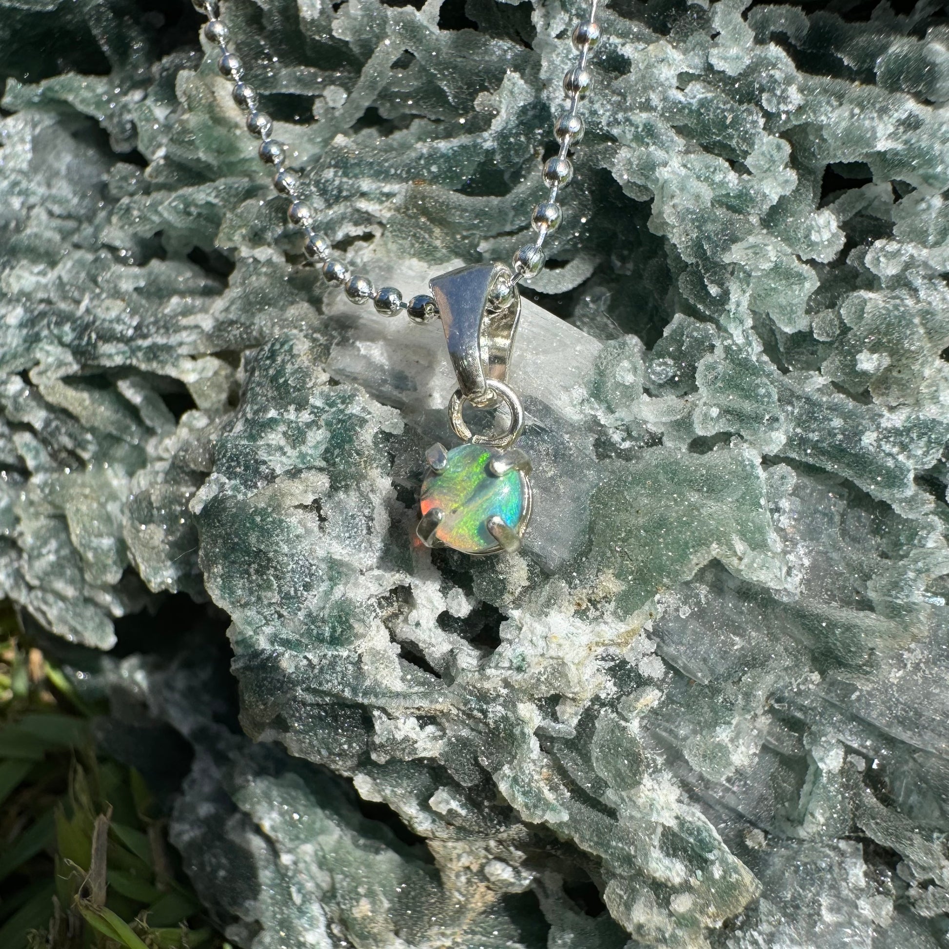 'Coral Cove' ~ Handcrafted 0.2ct Solid Lightning Ridge Opal Sterling Silver Pendant - Iona Opal Australia