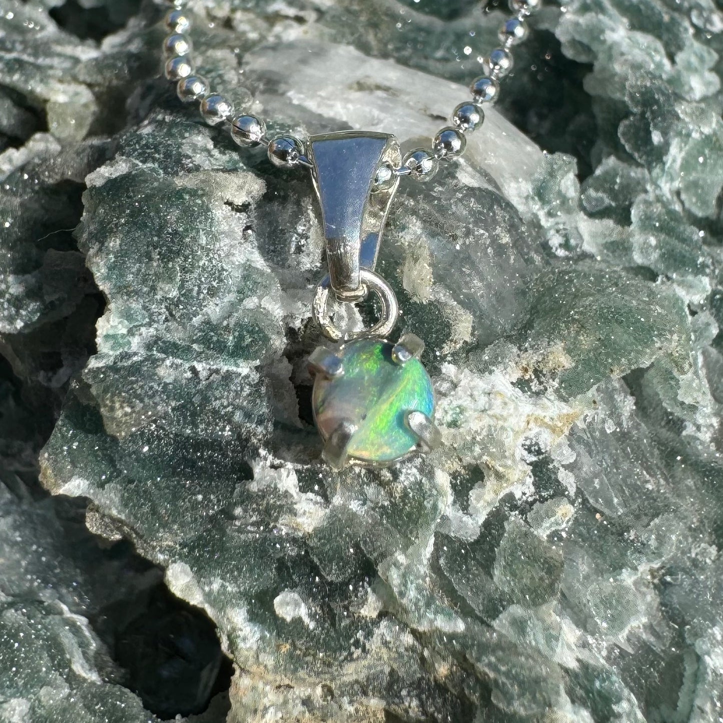 'Coral Cove' ~ Handcrafted 0.2ct Solid Lightning Ridge Opal Sterling Silver Pendant - Iona Opal Australia