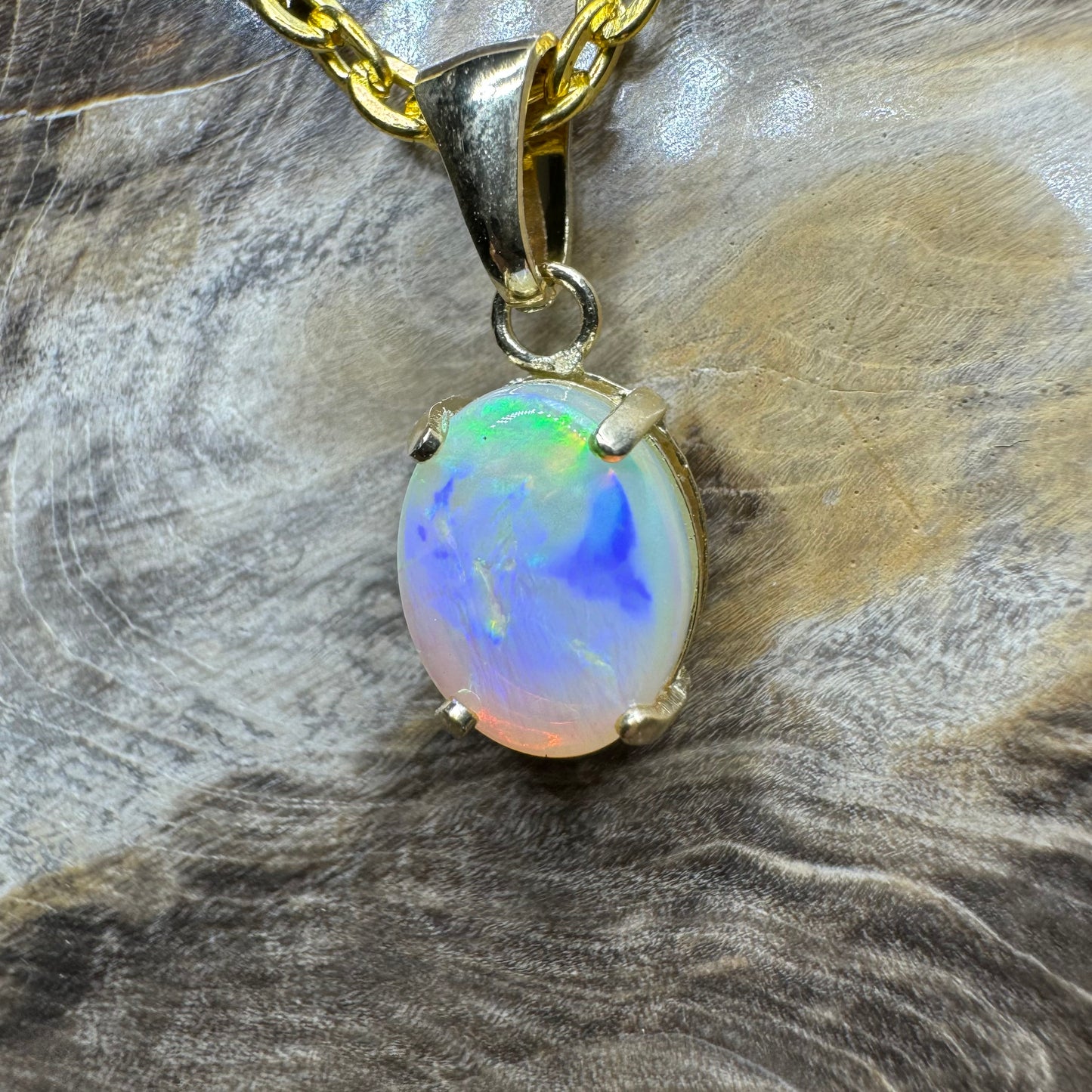 'Rainbow Tides' ~ Handcrafted 9ct Solid Gold 1.3ct Lightning Ridge Opal Pendant - Iona Opal Australia