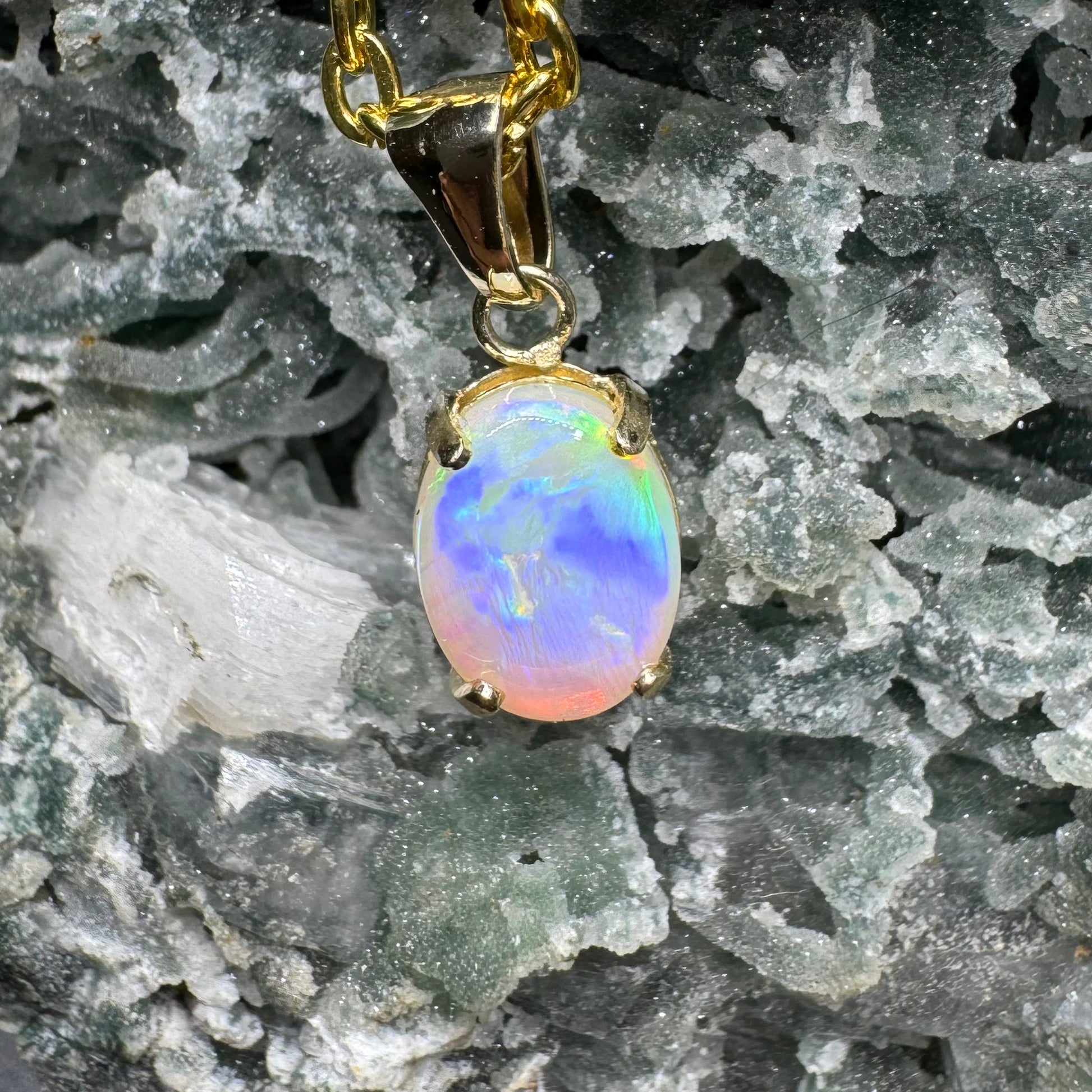 'Rainbow Tides' ~ Handcrafted 9ct Solid Gold 1.3ct Lightning Ridge Opal Pendant - Iona Opal Australia