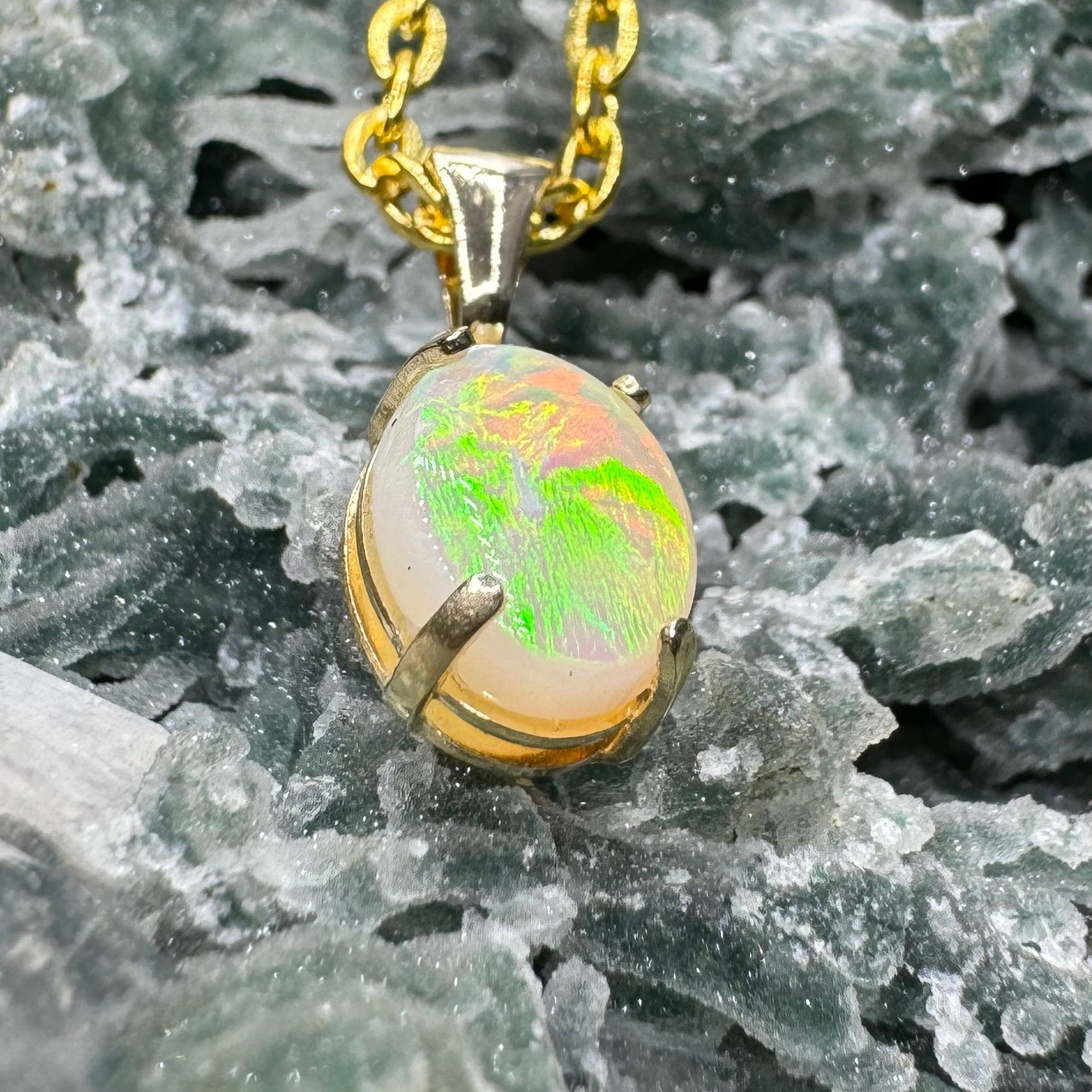 'Rainbow Tides' ~ Handcrafted 9ct Solid Gold 1.3ct Lightning Ridge Opal Pendant - Iona Opal Australia