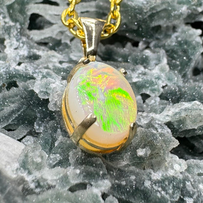 'Rainbow Tides' ~ Handcrafted 9ct Solid Gold 1.3ct Lightning Ridge Opal Pendant - Iona Opal Australia