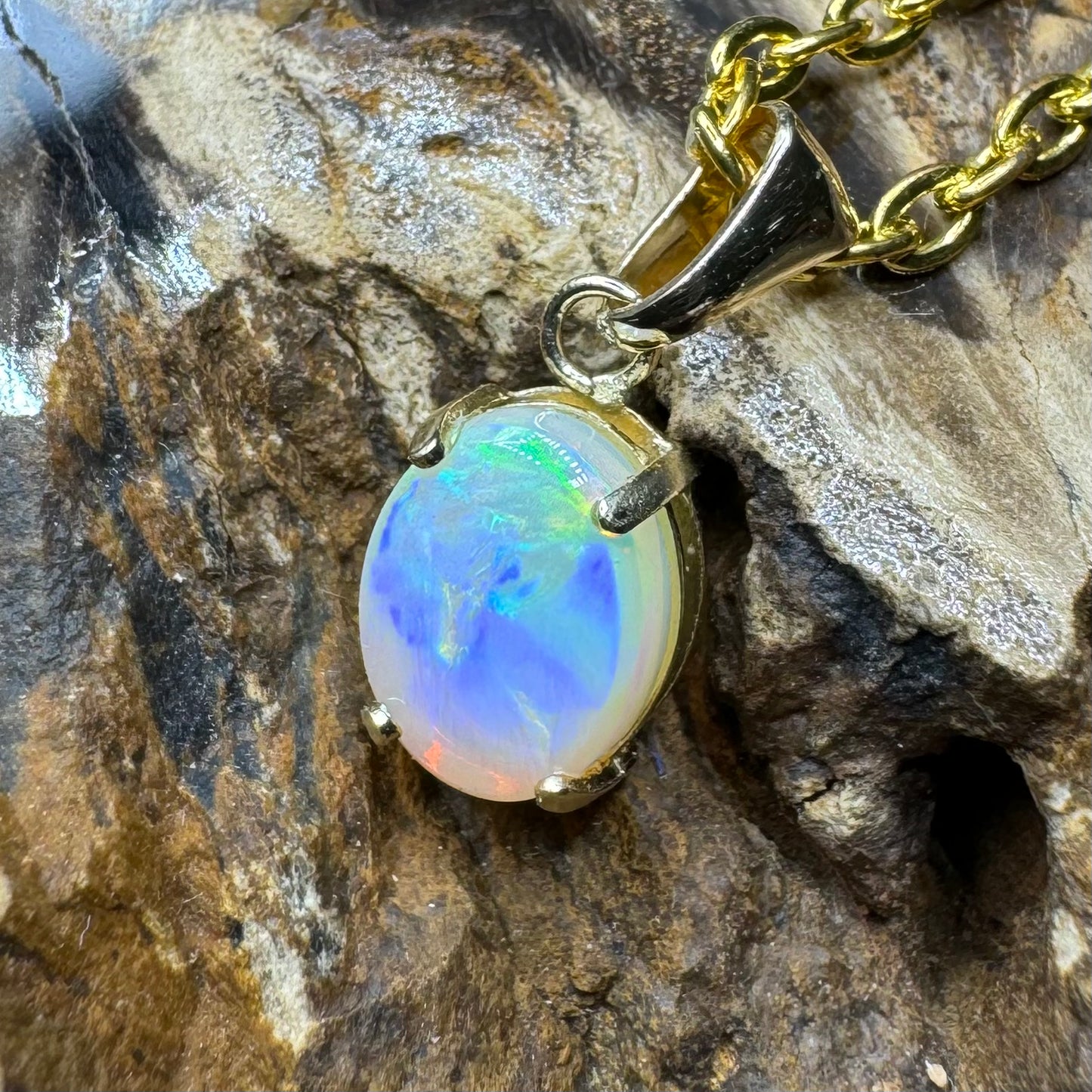 'Rainbow Tides' ~ Handcrafted 9ct Solid Gold 1.3ct Lightning Ridge Opal Pendant - Iona Opal Australia