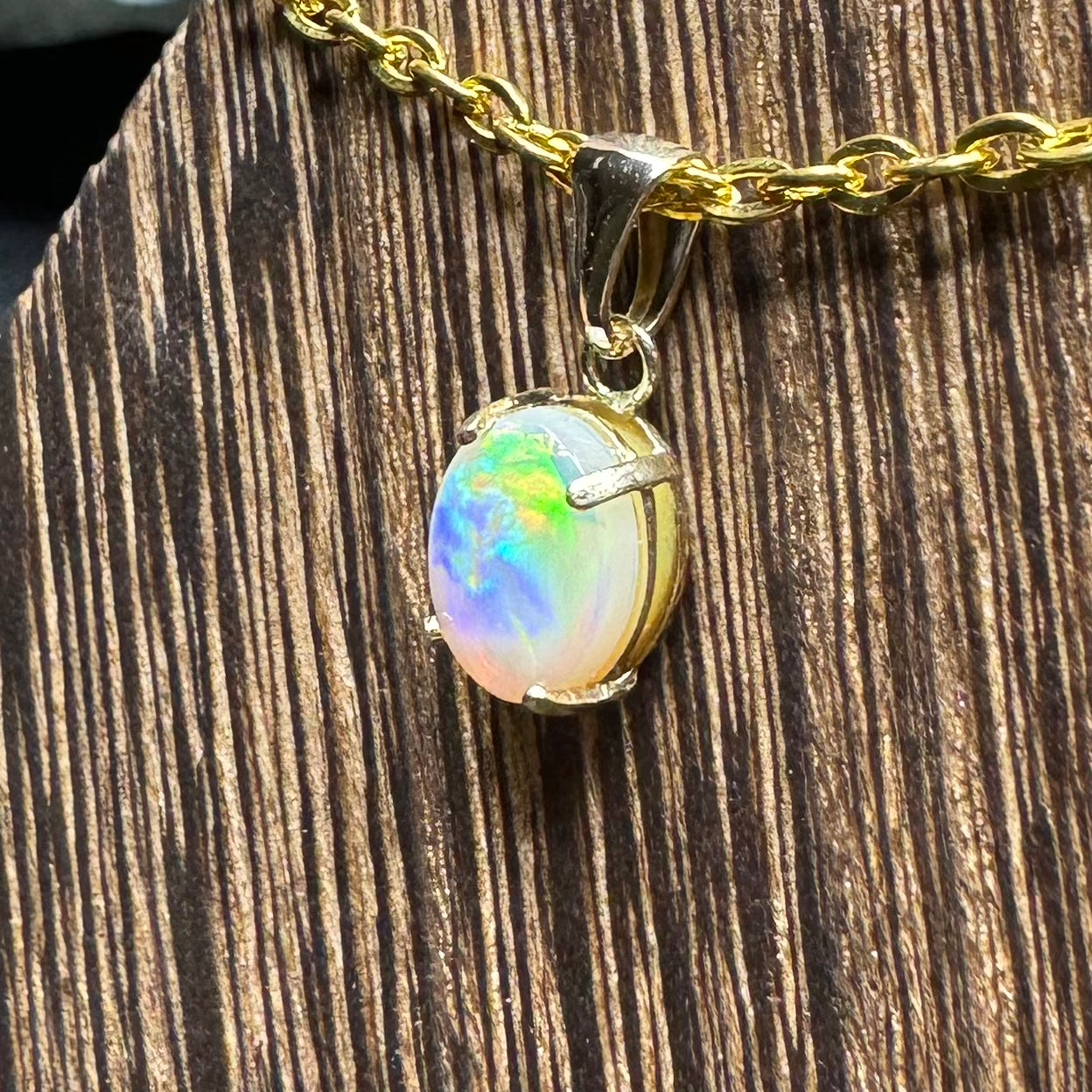 'Rainbow Tides' ~ Handcrafted 9ct Solid Gold 1.3ct Lightning Ridge Opal Pendant - Iona Opal Australia