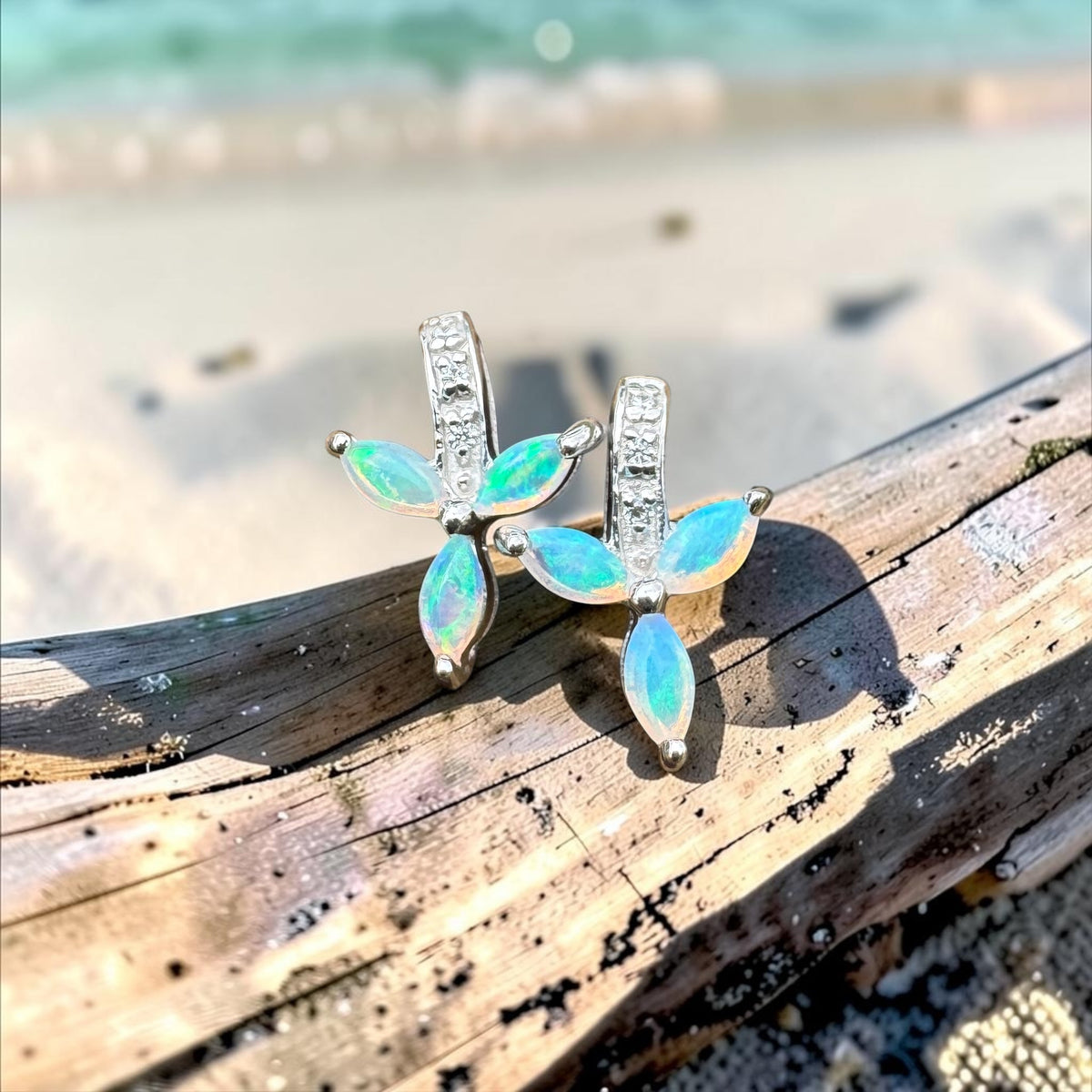 0.6ct Coober Pedy Crystal Opal Stud Earrings ~ 'Port Campbell Teal' | 925 Sterling Silver | Solid Australian Opal