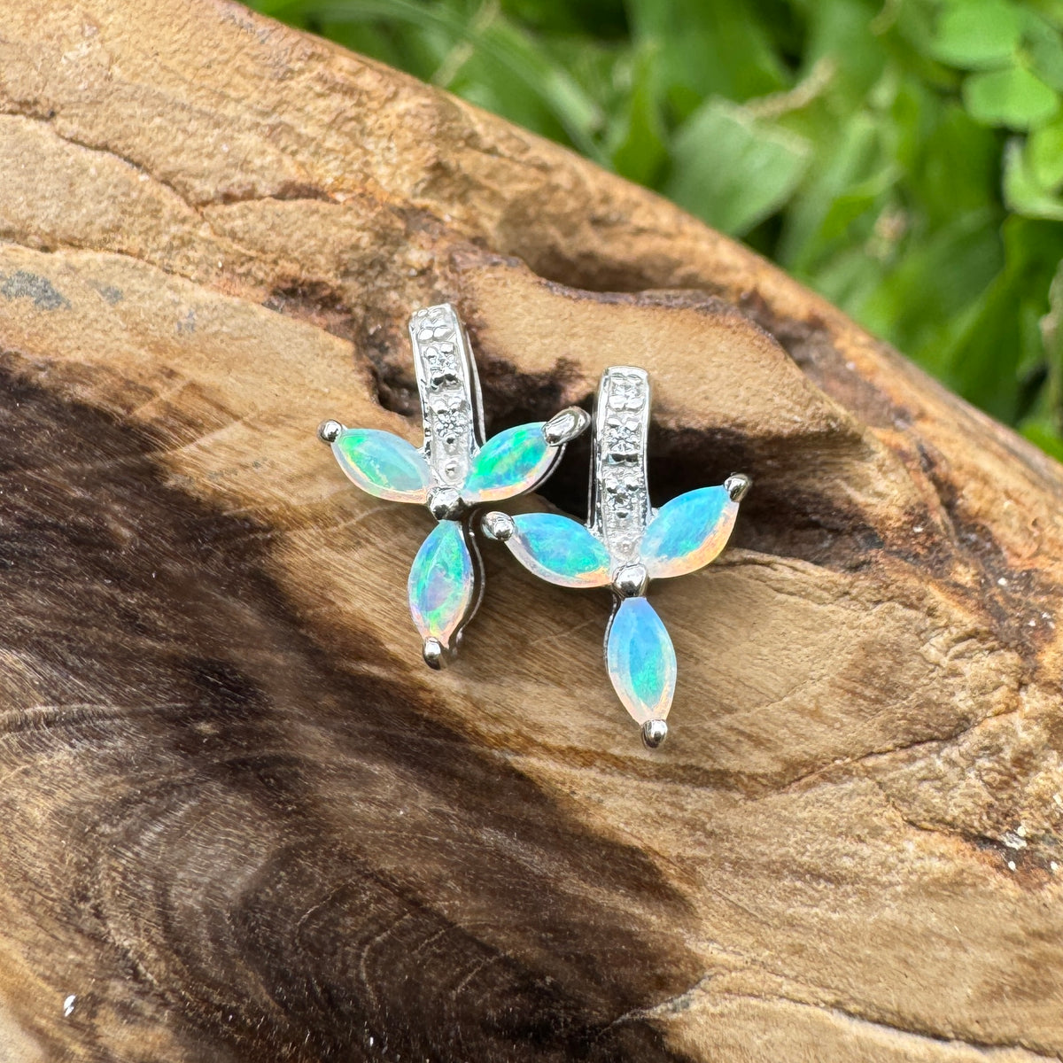 0.6ct Coober Pedy Crystal Opal Stud Earrings ~ 'Port Campbell Teal' | 925 Sterling Silver | Solid Australian Opal