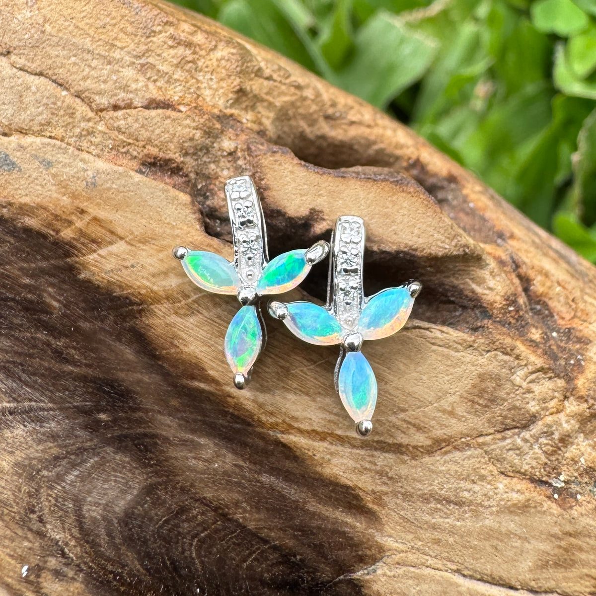 0.6ct Coober Pedy Crystal Opal Stud Earrings ~ 'Port Campbell Teal' | 925 Sterling Silver | Solid Australian Opal