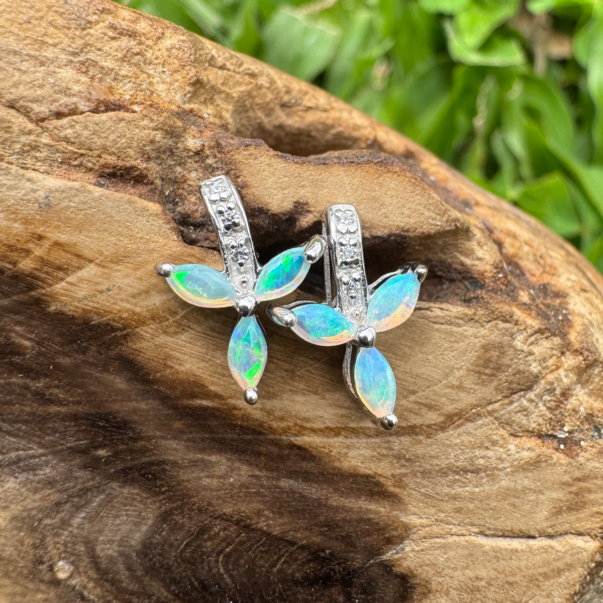 0.6ct Coober Pedy Crystal Opal Stud Earrings ~ 'Port Campbell Teal' | 925 Sterling Silver | Solid Australian Opal