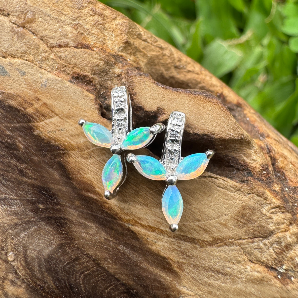 0.6ct Coober Pedy Crystal Opal Stud Earrings ~ 'Port Campbell Teal' | 925 Sterling Silver | Solid Australian Opal
