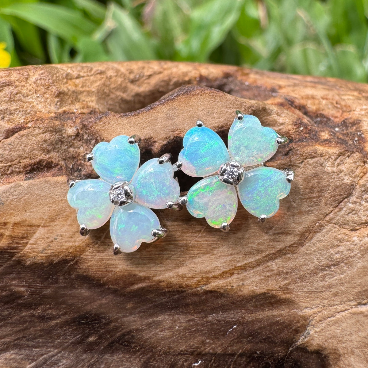 1.6ct Coober Pedy Crystal Opal Stud Earrings ~ 'Russell Falls Mist' | 925 Sterling Silver | Solid Australian Opal