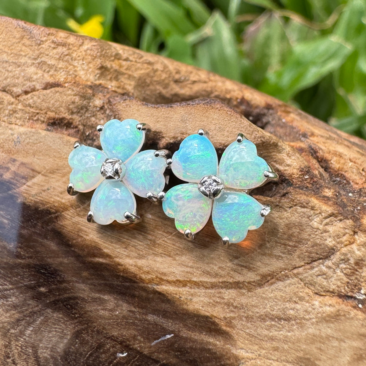 1.6ct Coober Pedy Crystal Opal Stud Earrings ~ 'Russell Falls Mist' | 925 Sterling Silver | Solid Australian Opal