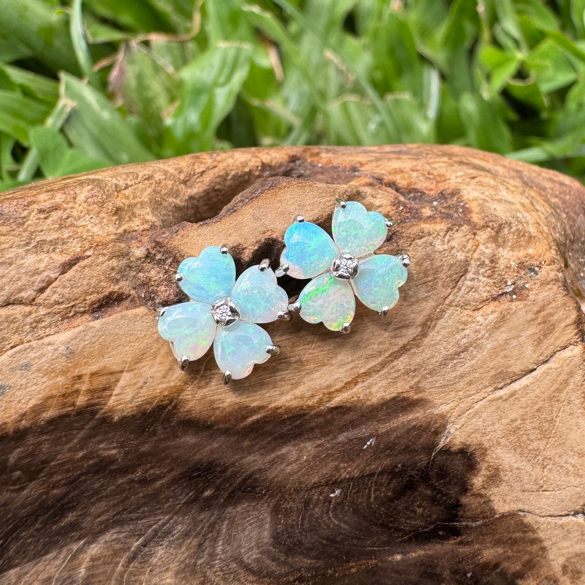 1.6ct Coober Pedy Crystal Opal Stud Earrings ~ 'Russell Falls Mist' | 925 Sterling Silver | Solid Australian Opal