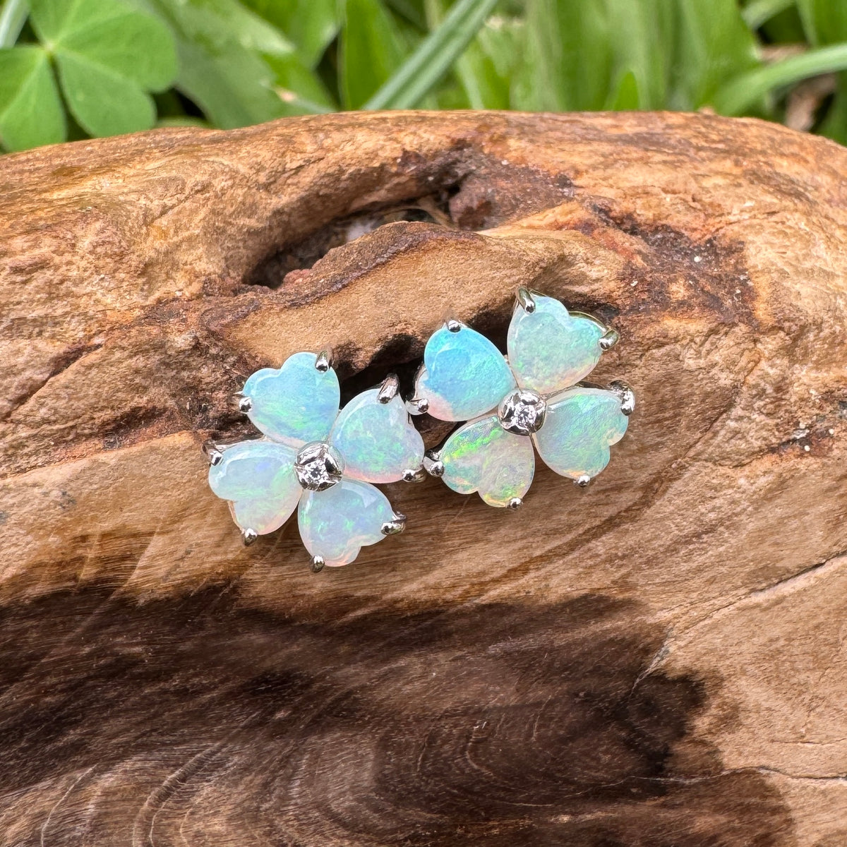 1.6ct Coober Pedy Crystal Opal Stud Earrings ~ 'Russell Falls Mist' | 925 Sterling Silver | Solid Australian Opal