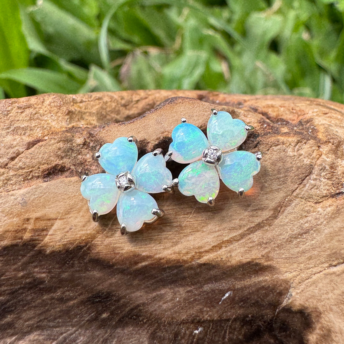 1.6ct Coober Pedy Crystal Opal Stud Earrings ~ 'Russell Falls Mist' | 925 Sterling Silver | Solid Australian Opal