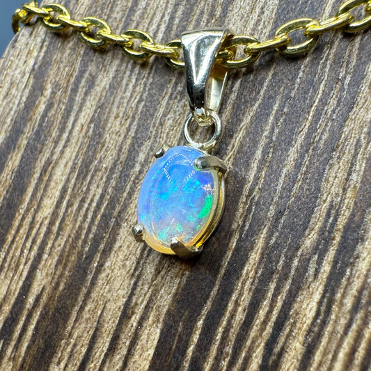 'Coastal Serenity' ~ Handcrafted 9ct Solid Gold 0.7ct Lightning Ridge Crystal Opal Pendant - Iona Opal Australia