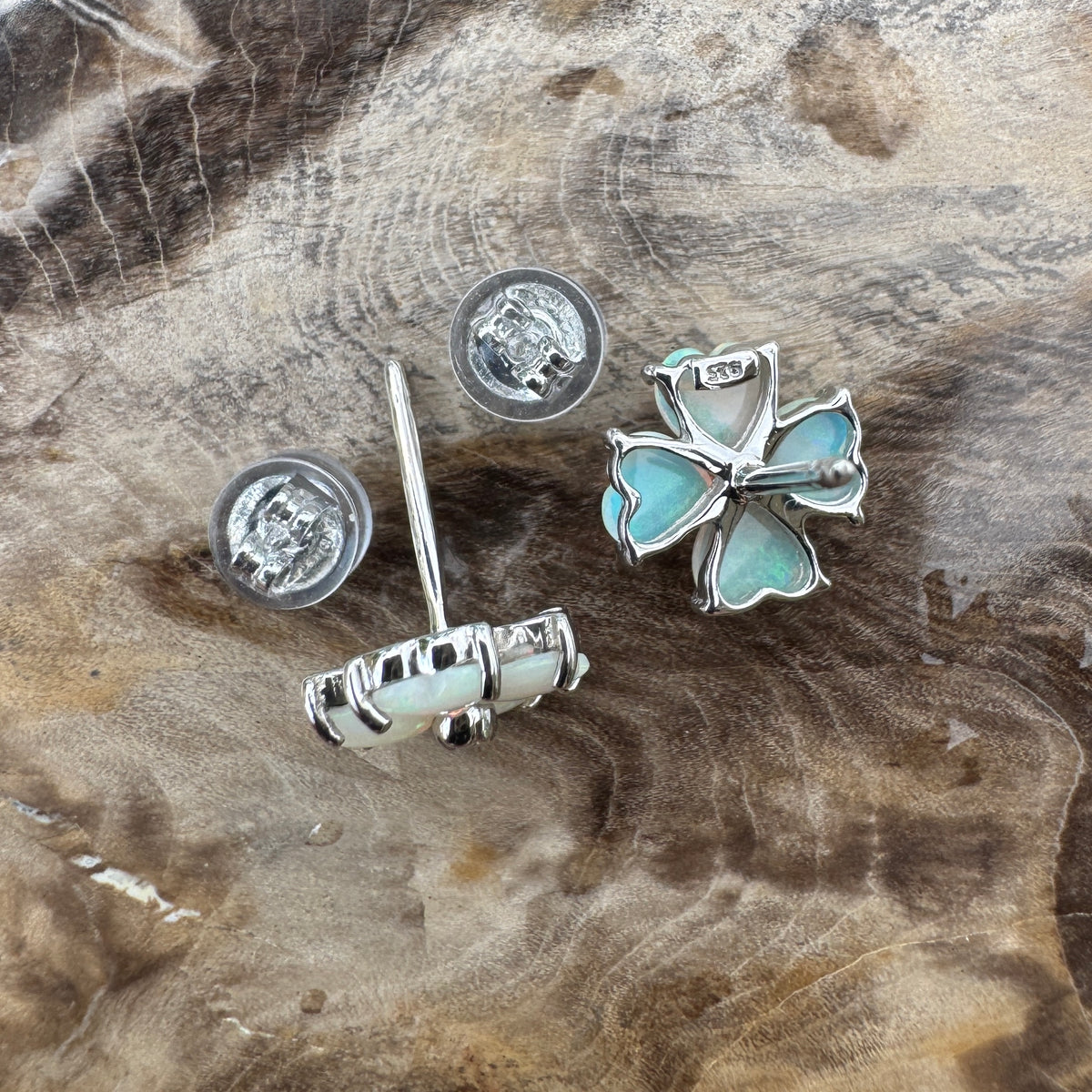 1.6ct Coober Pedy Crystal Opal Stud Earrings ~ 'Russell Falls Mist' | 925 Sterling Silver | Solid Australian Opal