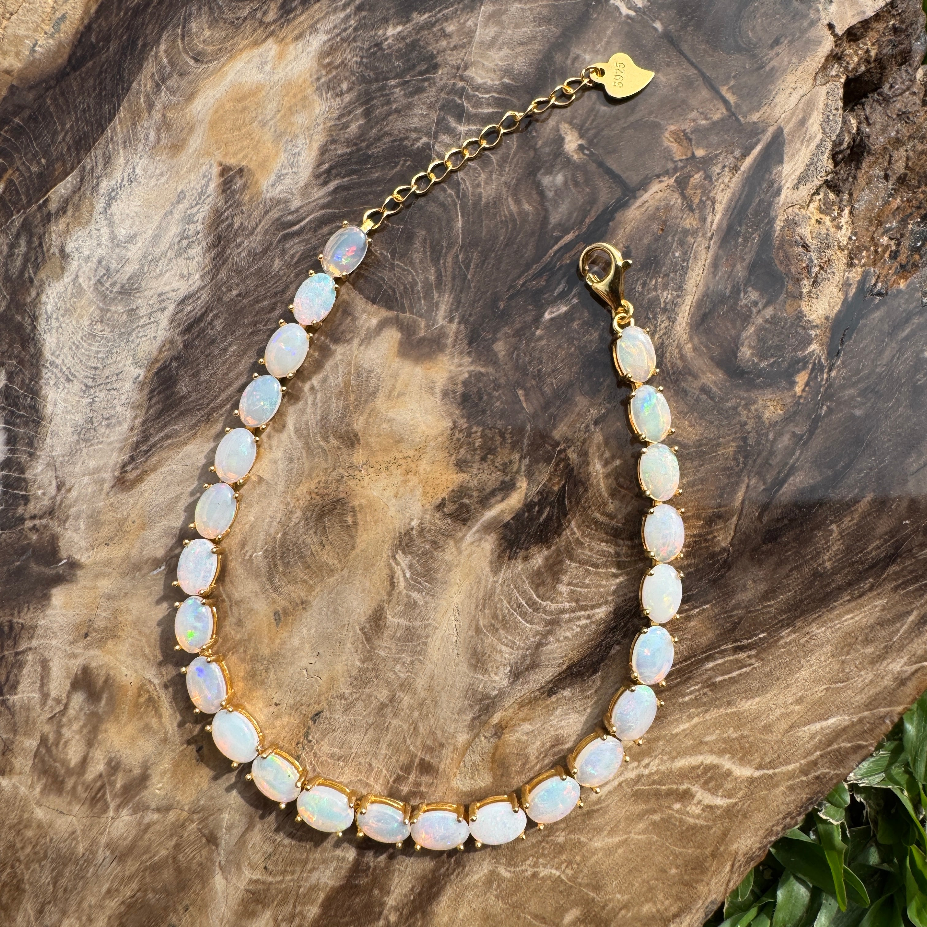 7.2ct Coober Pedy Opal Bracelet ~ 'Coral Bay Shimmer' | Yellow Gold Coated 925 Sterling Silver | Solid Australian Opal