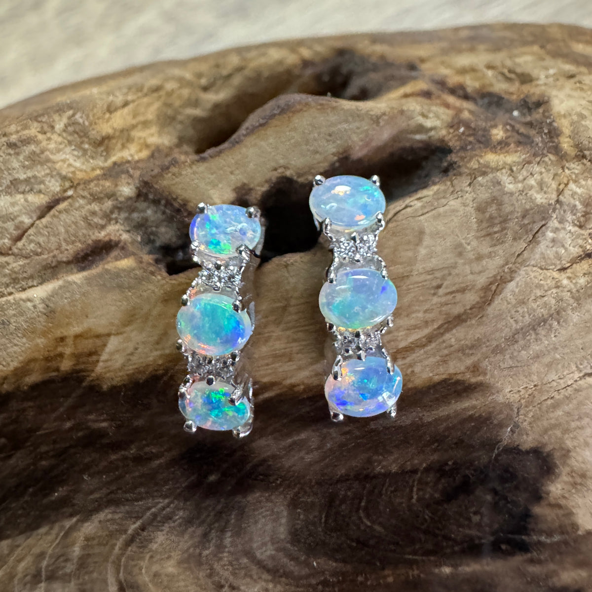1.2ct Coober Pedy Crystal Opal Stud Earrings ~ 'Phillip Island Blue' | 925 Sterling Silver | Solid Australian Opal