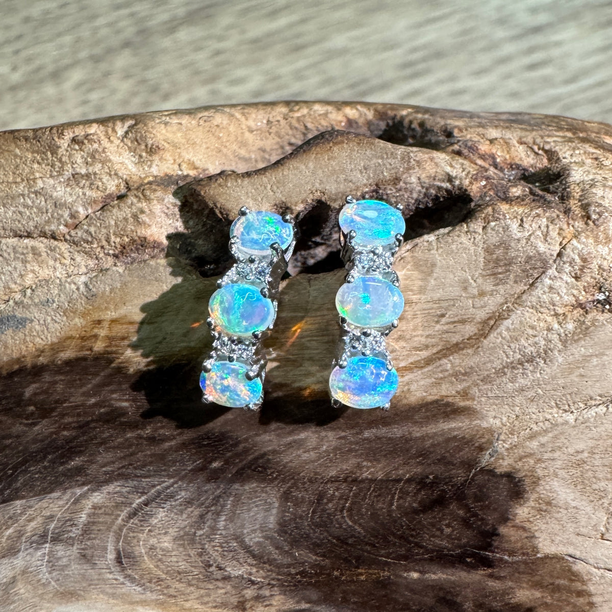 1.2ct Coober Pedy Crystal Opal Stud Earrings ~ 'Phillip Island Blue' | 925 Sterling Silver | Solid Australian Opal